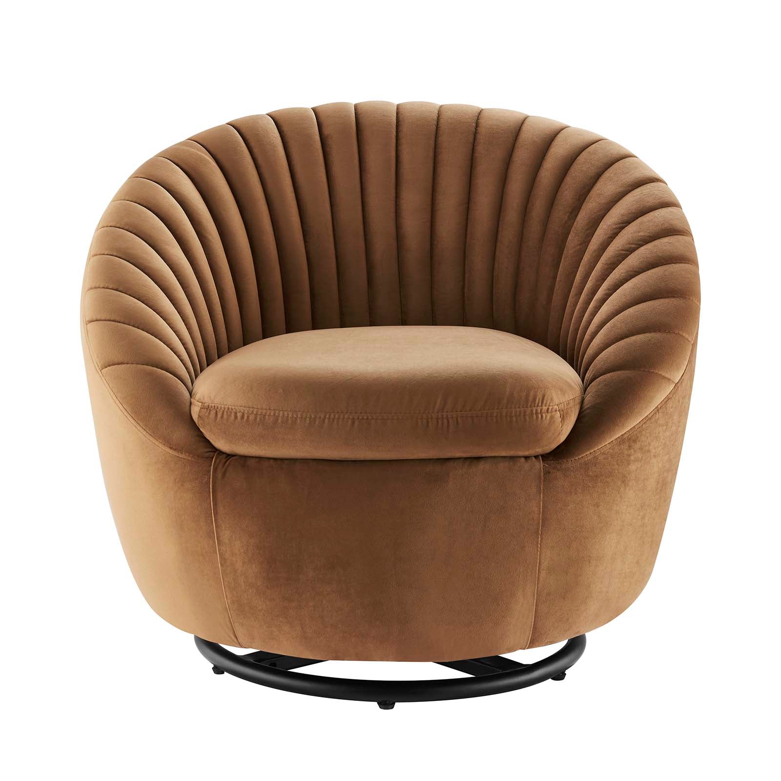 Modway Accent Chairs - Whirr Tufted Performance Velvet Performance Velvet Swivel Chair Black Cognac