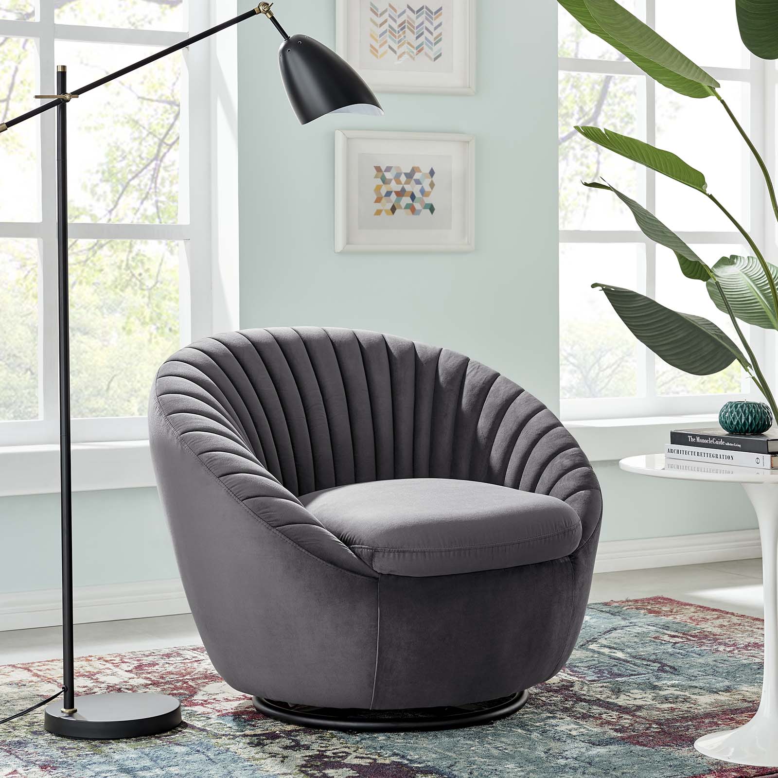 Tufted velvet swivel chair deals