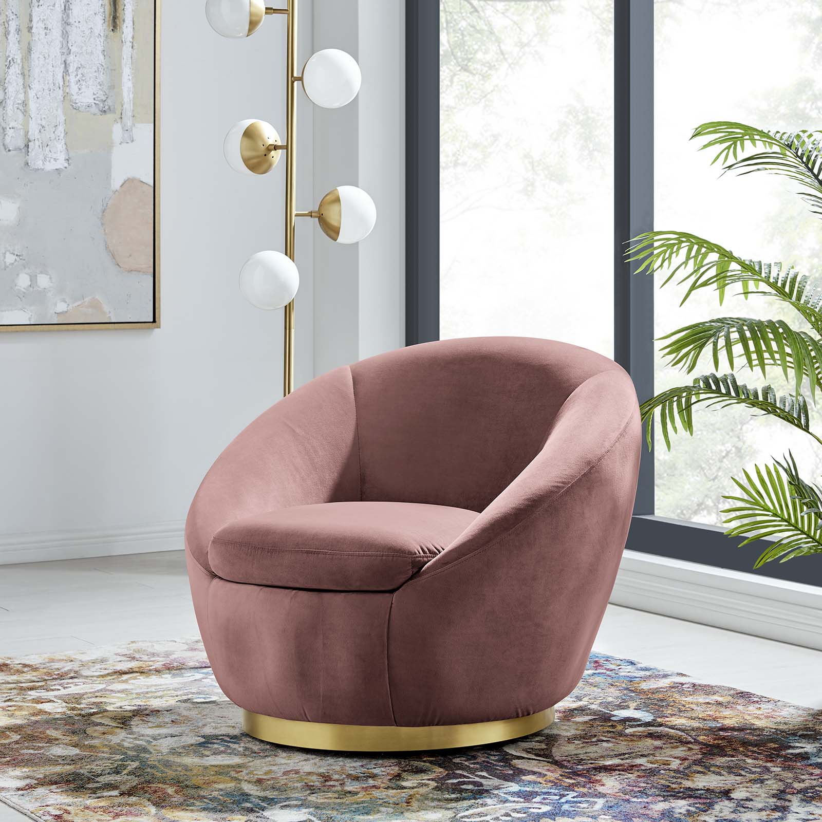 Modway Accent Chairs - Buttercup Performance Velvet Performance Velvet Swivel Chair Gold Dusty Rose
