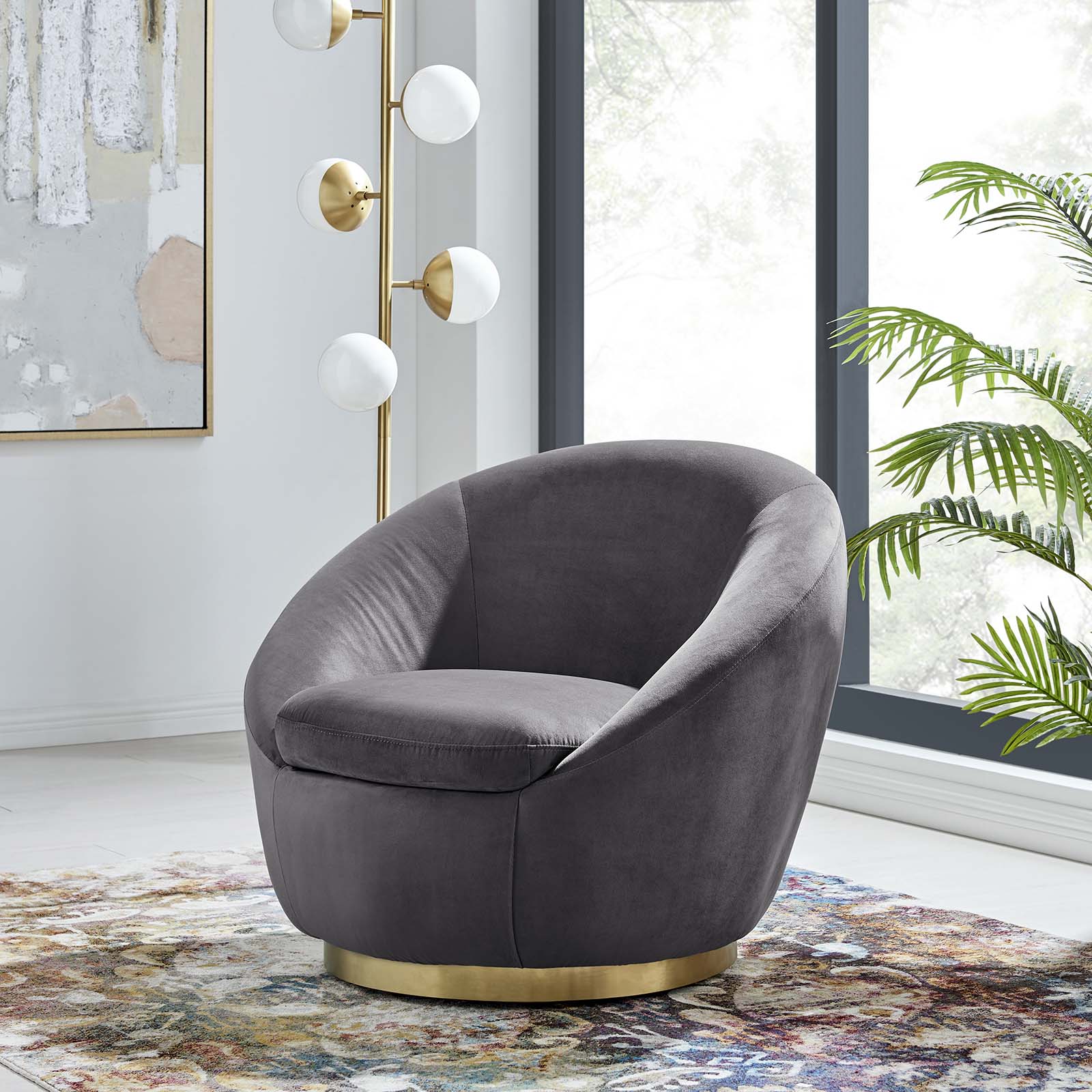 Modway Accent Chairs - Buttercup Performance Velvet Performance Velvet Swivel Chair Gold Gray