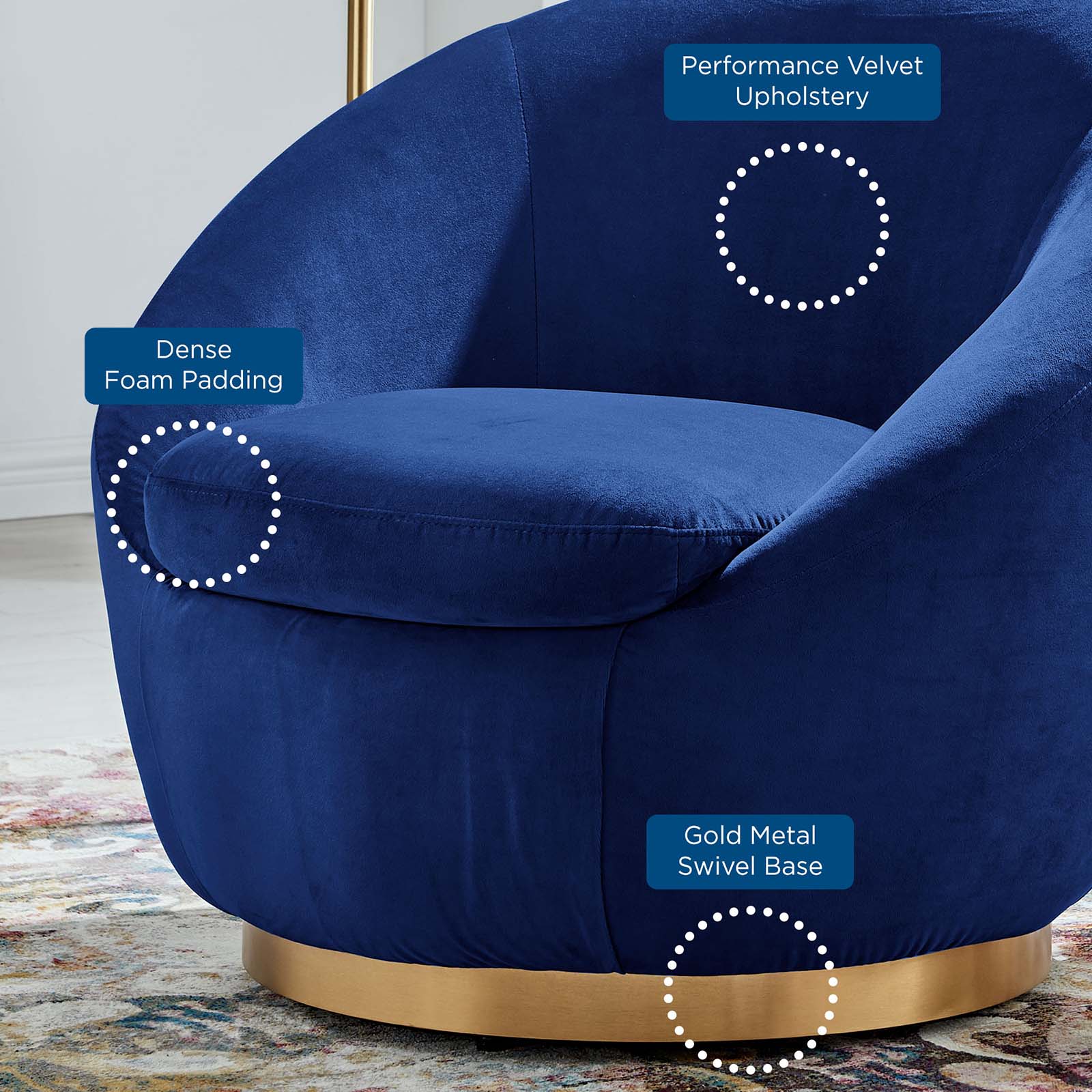 Modway Accent Chairs - Buttercup Performance Velvet Performance Velvet Swivel Chair Gold Navy