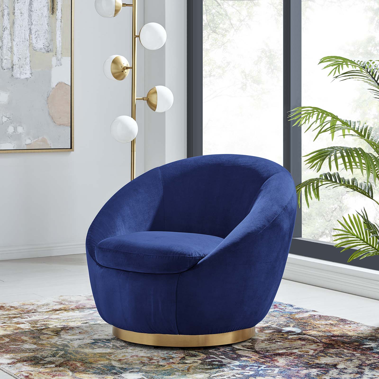 Modway Accent Chairs - Buttercup Performance Velvet Performance Velvet Swivel Chair Gold Navy