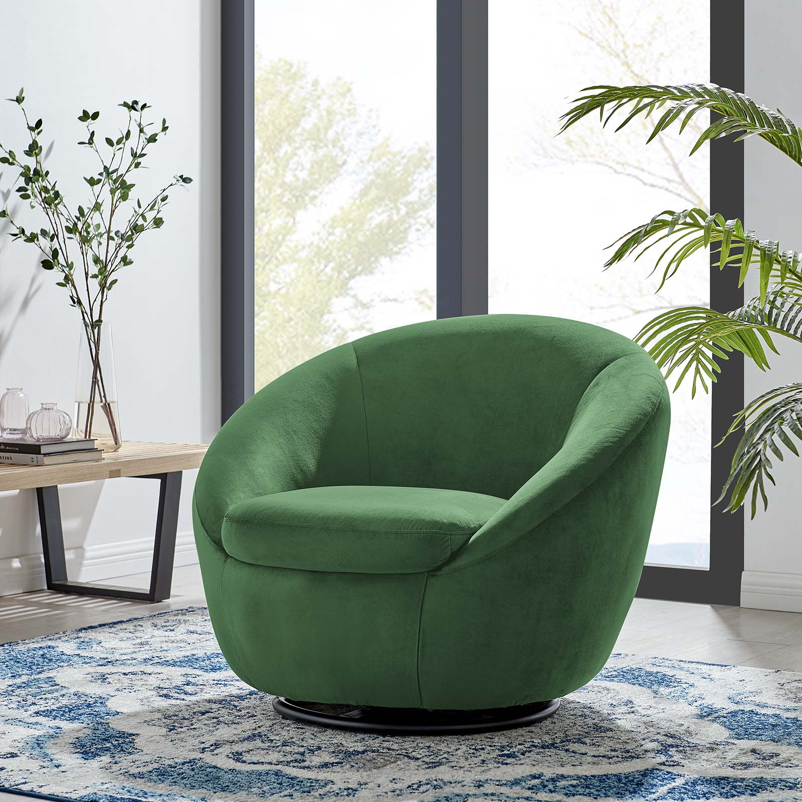 Modway Accent Chairs - Buttercup Performance Velvet Performance Velvet Swivel Chair Black Emerald