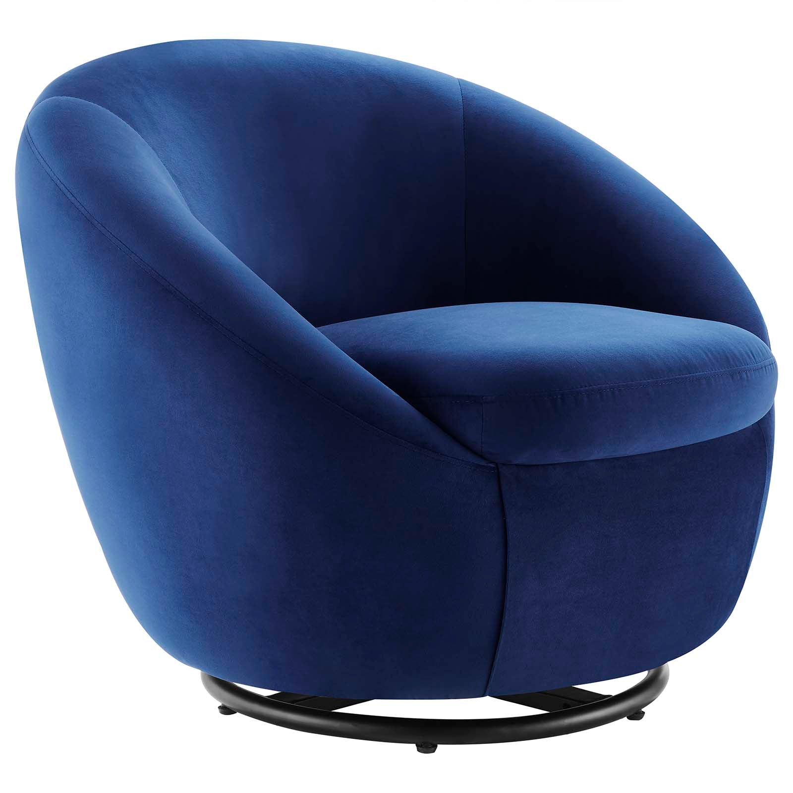 Modway Accent Chairs - Buttercup Performance Velvet Performance Velvet Swivel Chair Black Navy