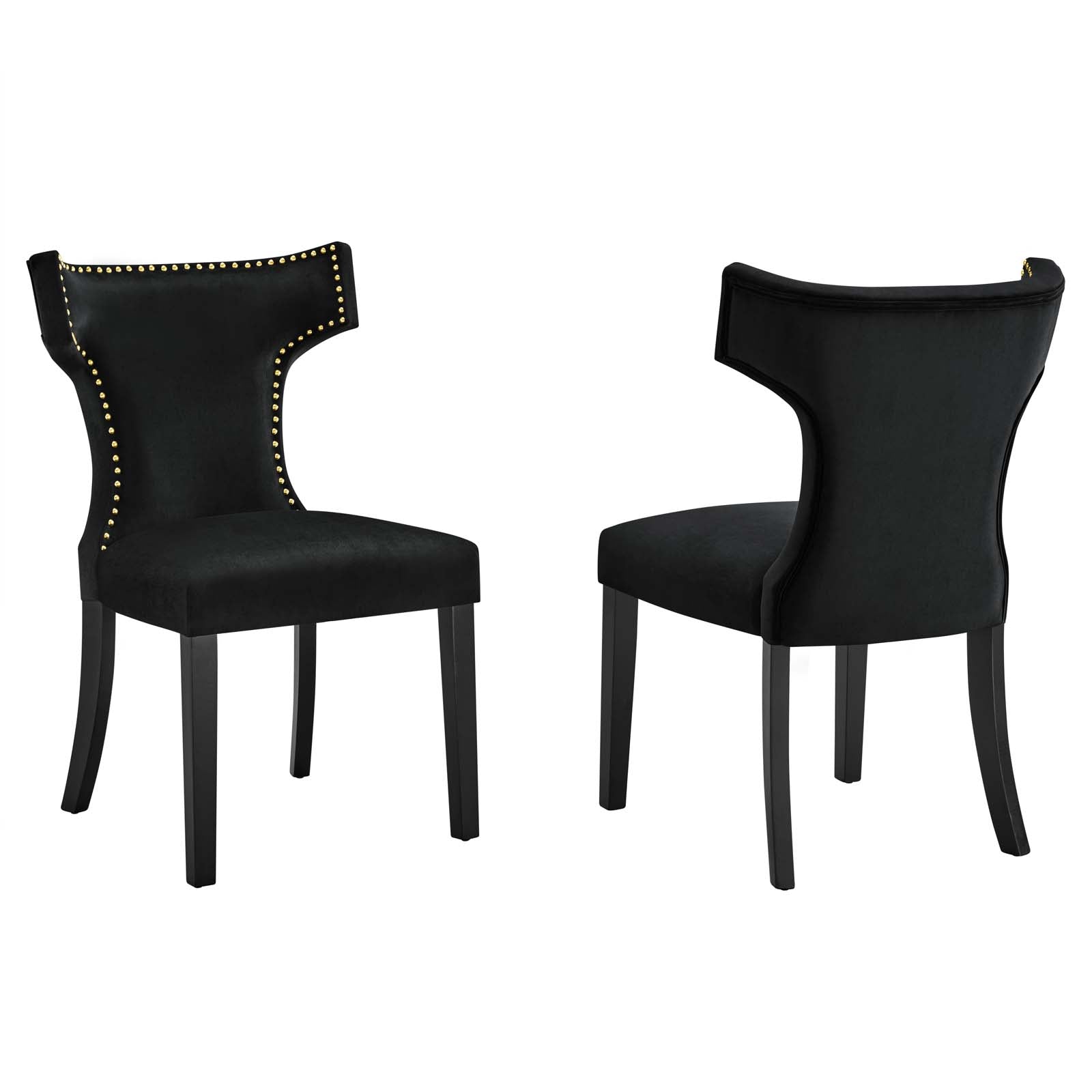 Modway Dining Chairs - Curve Performance Velvet Dining Chairs - Set of 2 Black