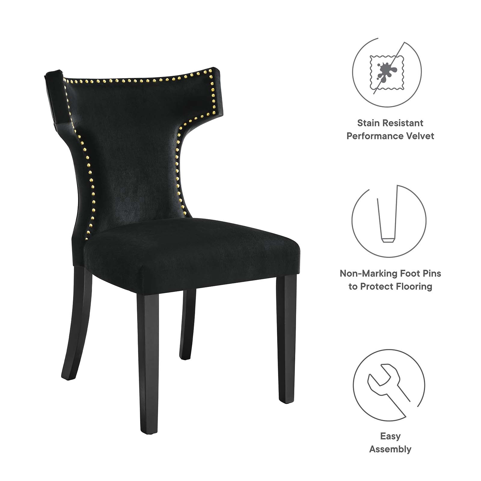 Modway Dining Chairs - Curve Performance Velvet Dining Chairs - Set of 2 Black