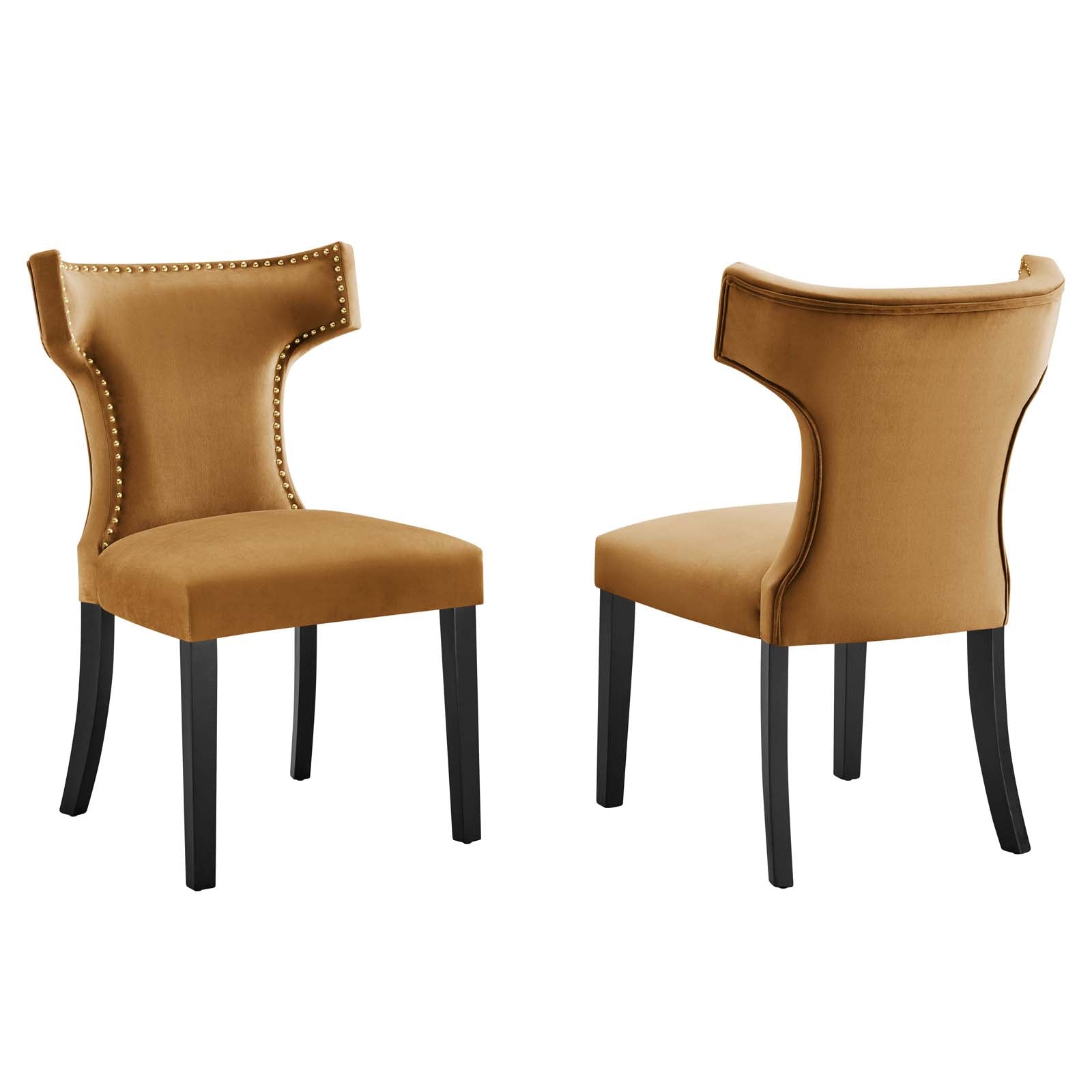 Modway Dining Chairs - Curve Performance Velvet Dining Chairs - Set of 2 Cognac
