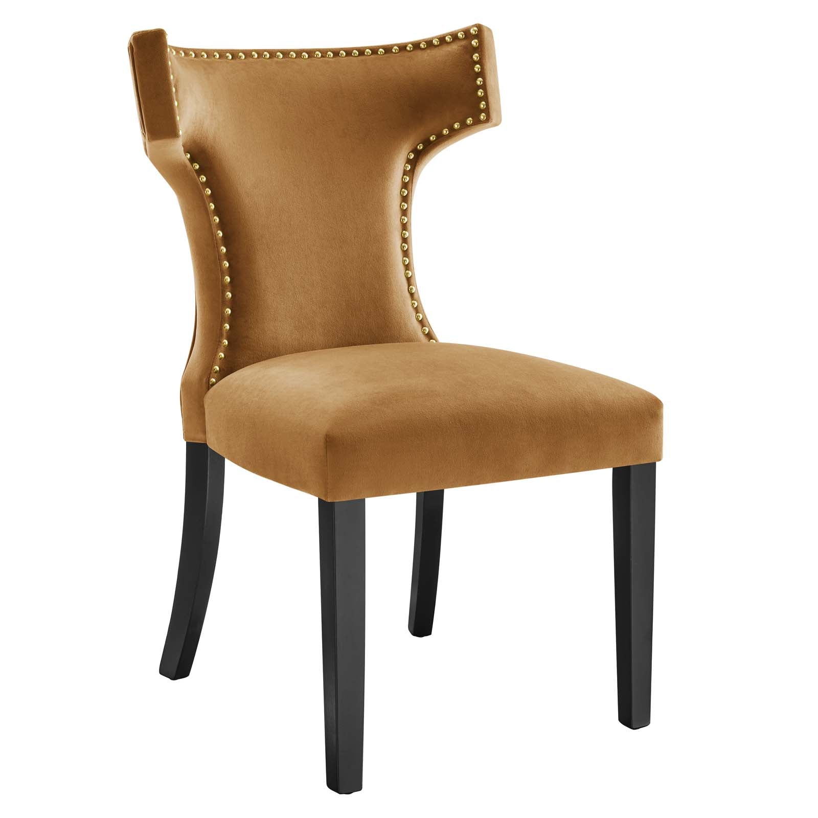 Modway Dining Chairs - Curve Performance Velvet Dining Chairs - Set of 2 Cognac