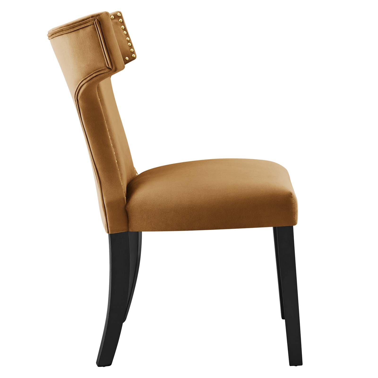 Modway Dining Chairs - Curve Performance Velvet Dining Chairs - Set of 2 Cognac