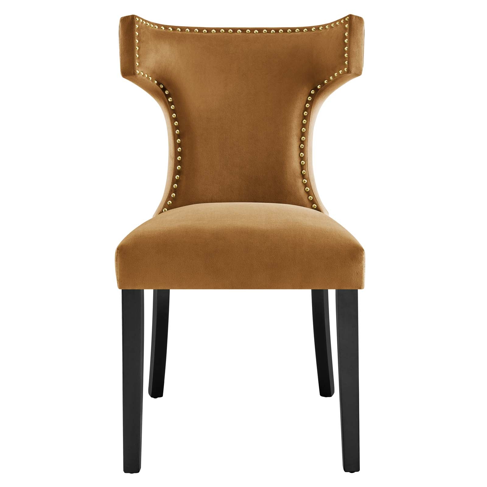 Modway Dining Chairs - Curve Performance Velvet Dining Chairs - Set of 2 Cognac