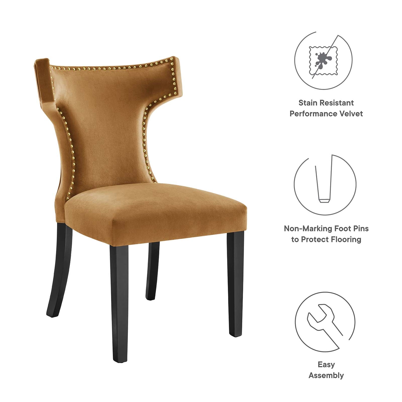 Modway Dining Chairs - Curve Performance Velvet Dining Chairs - Set of 2 Cognac