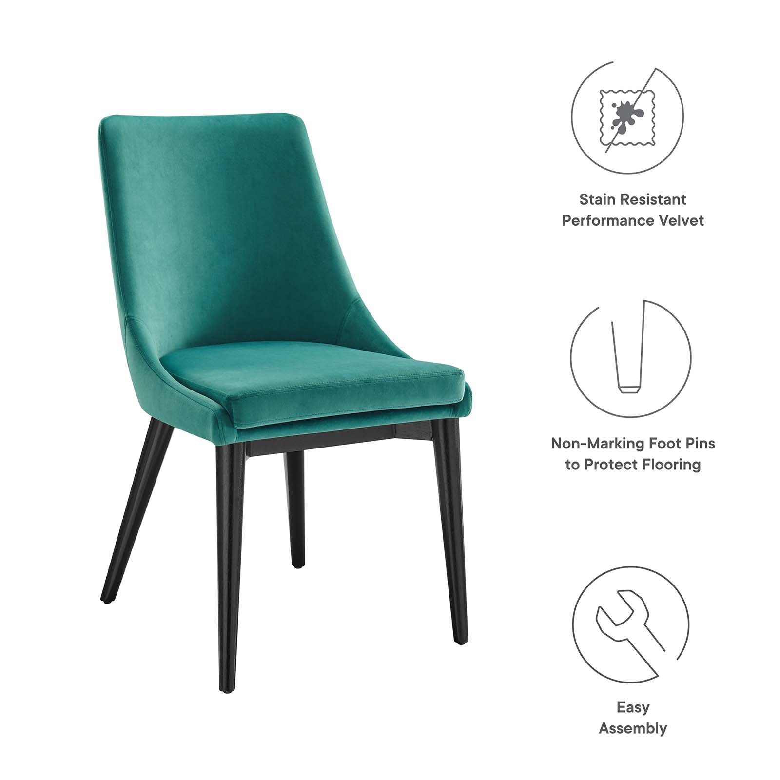 Modway Dining Chairs - Viscount Performance Velvet Dining Chair Teal