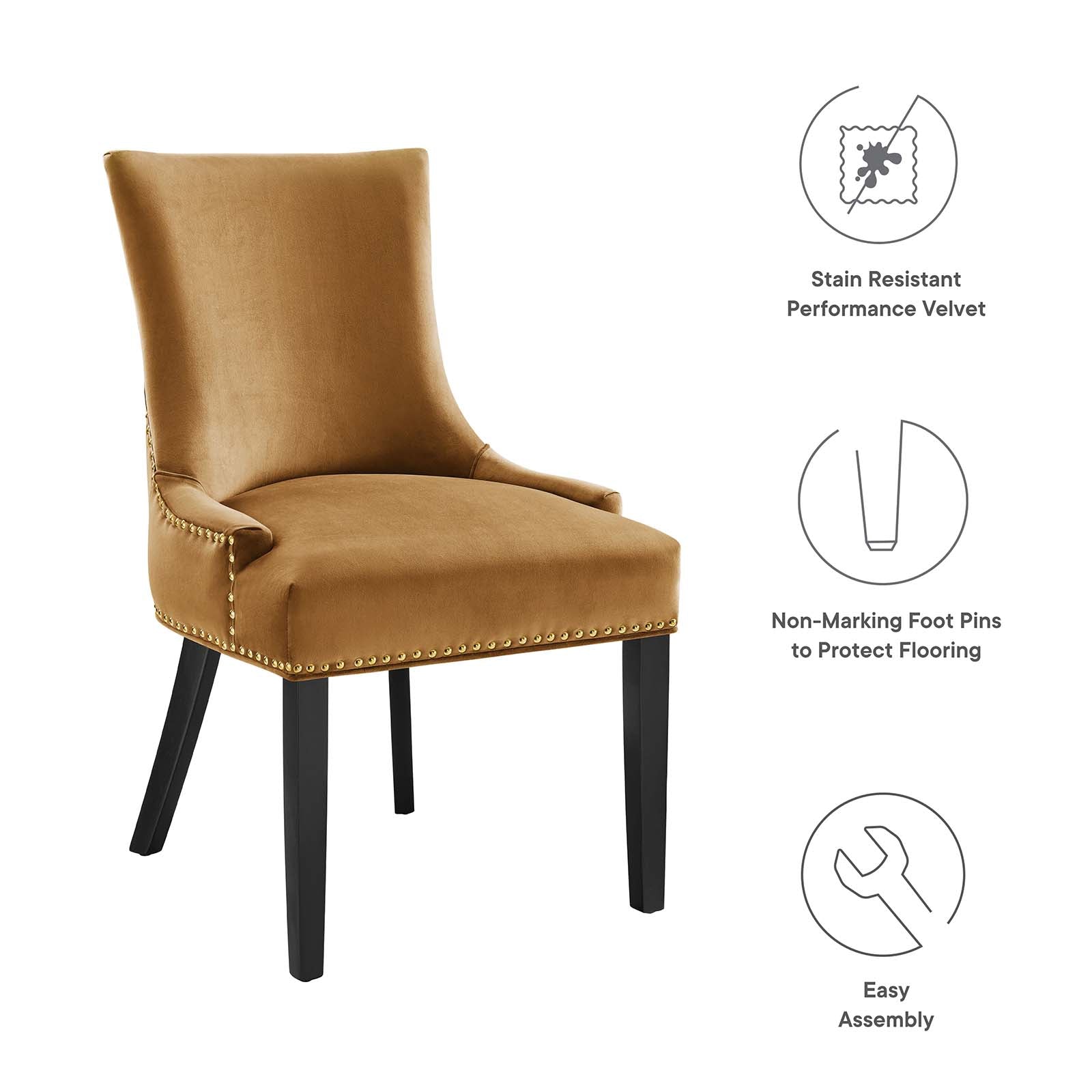 Modway Dining Chairs - Marquis Performance Velvet Dining Chairs - Set of 2 Cognac