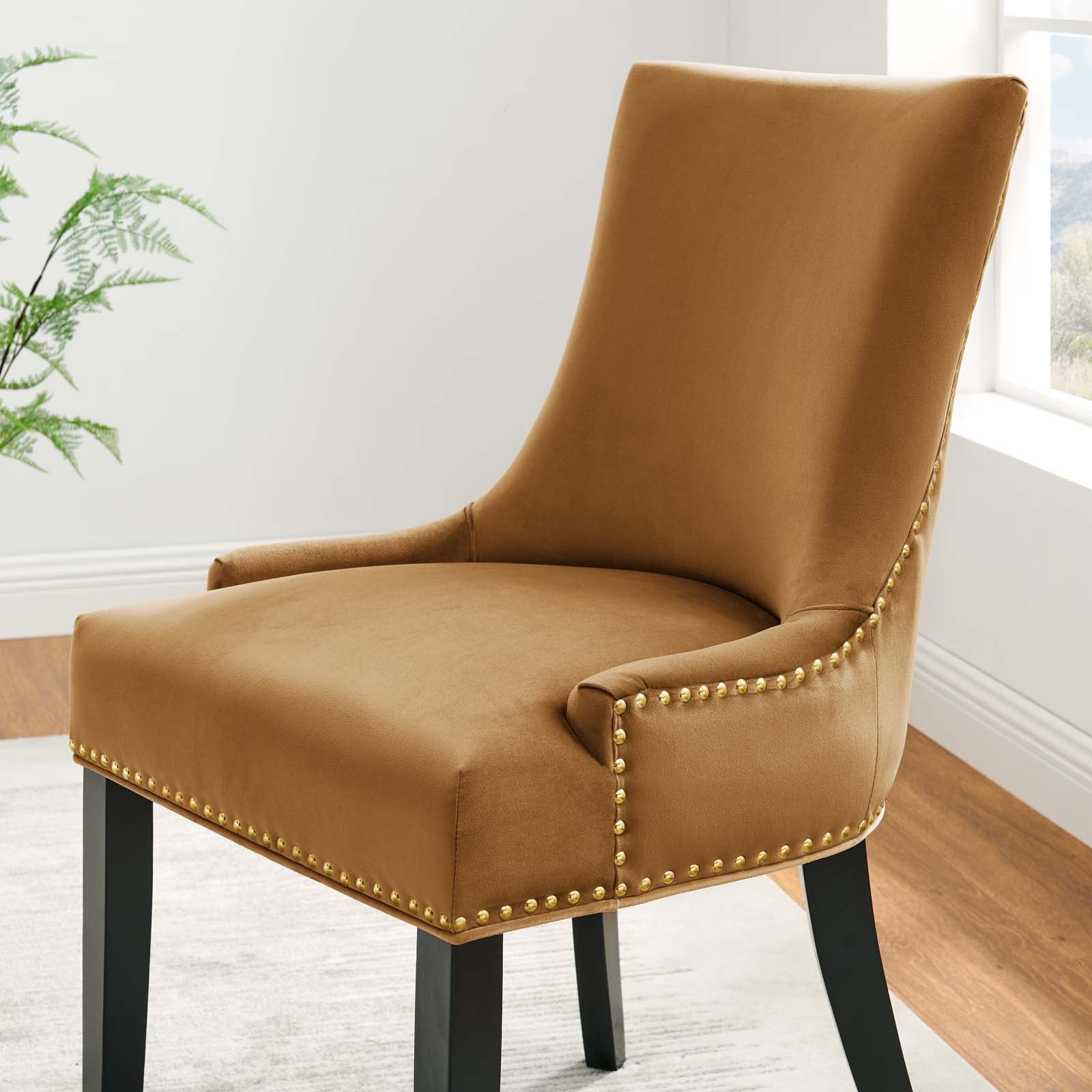 Modway Dining Chairs - Marquis Performance Velvet Dining Chairs - Set of 2 Cognac