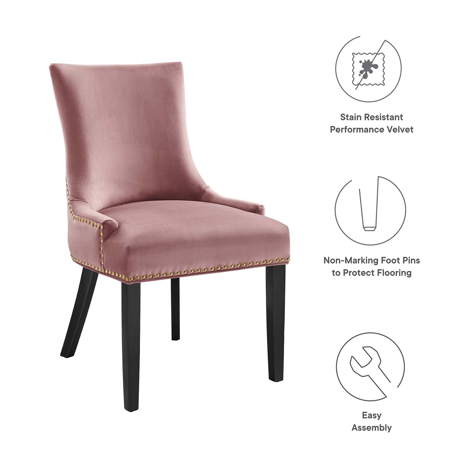 Modway Dining Chairs - Marquis Performance Velvet Dining Chairs - Set of 2 Dusty Rose