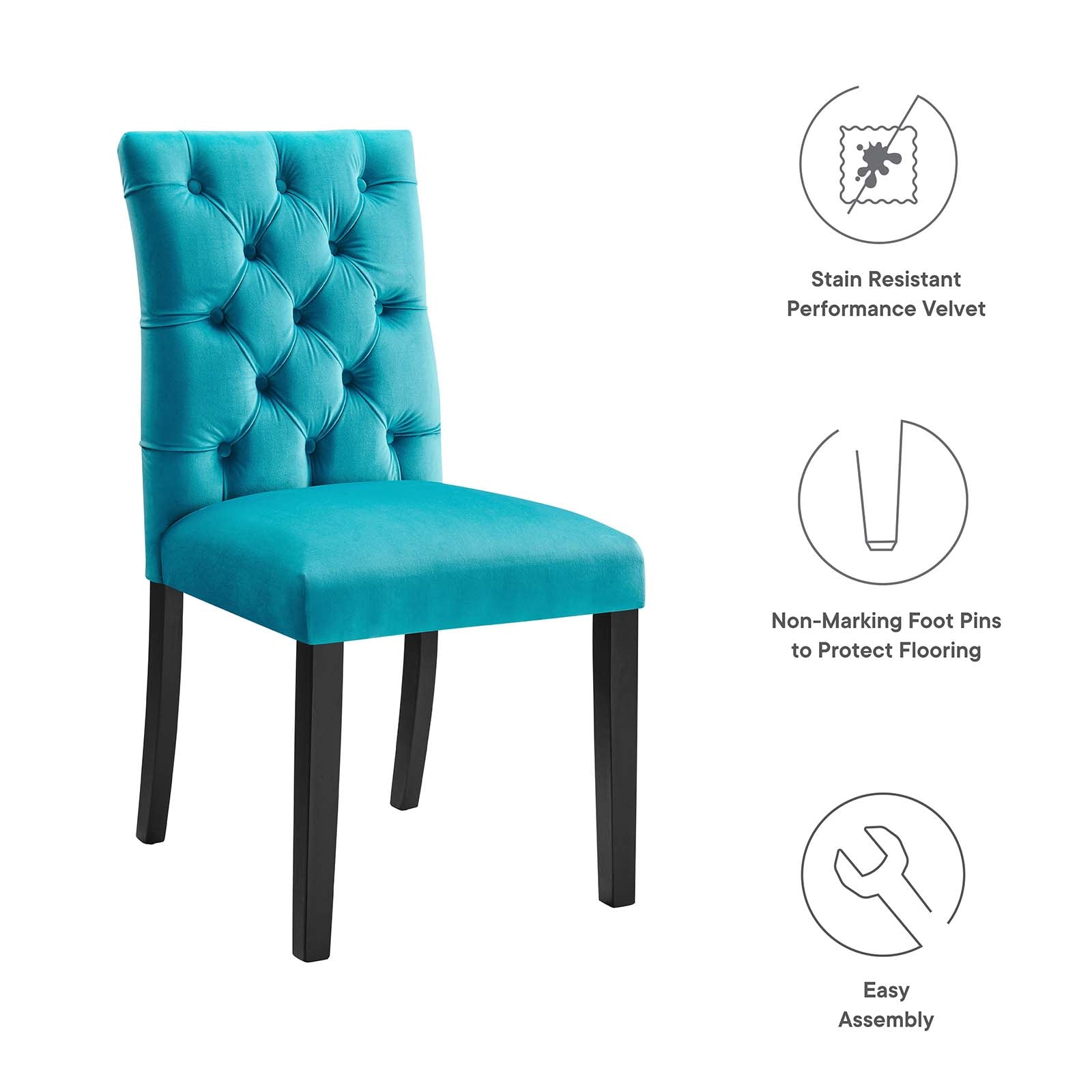 Modway Dining Chairs - Duchess Performance Velvet Dining Chairs - Set of 2 Blue