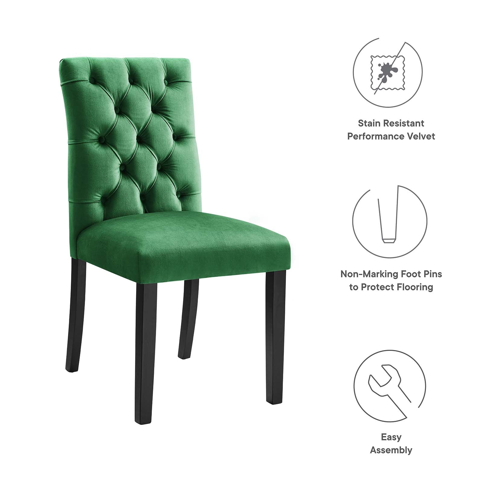 Modway Dining Chairs - Duchess Performance Velvet Dining Chairs - Set of 2 Emerald