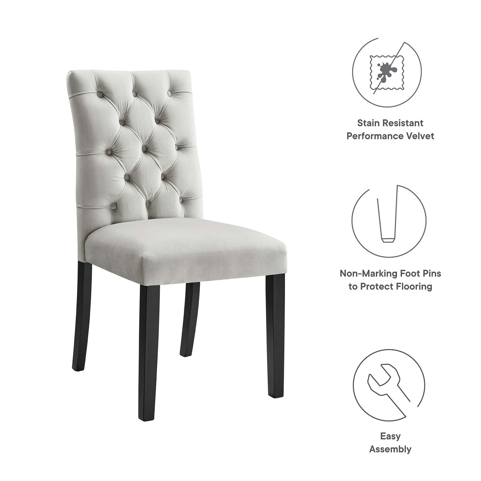Modway Dining Chairs - Duchess Performance Velvet Dining Chairs - Set of 2 Light Gray