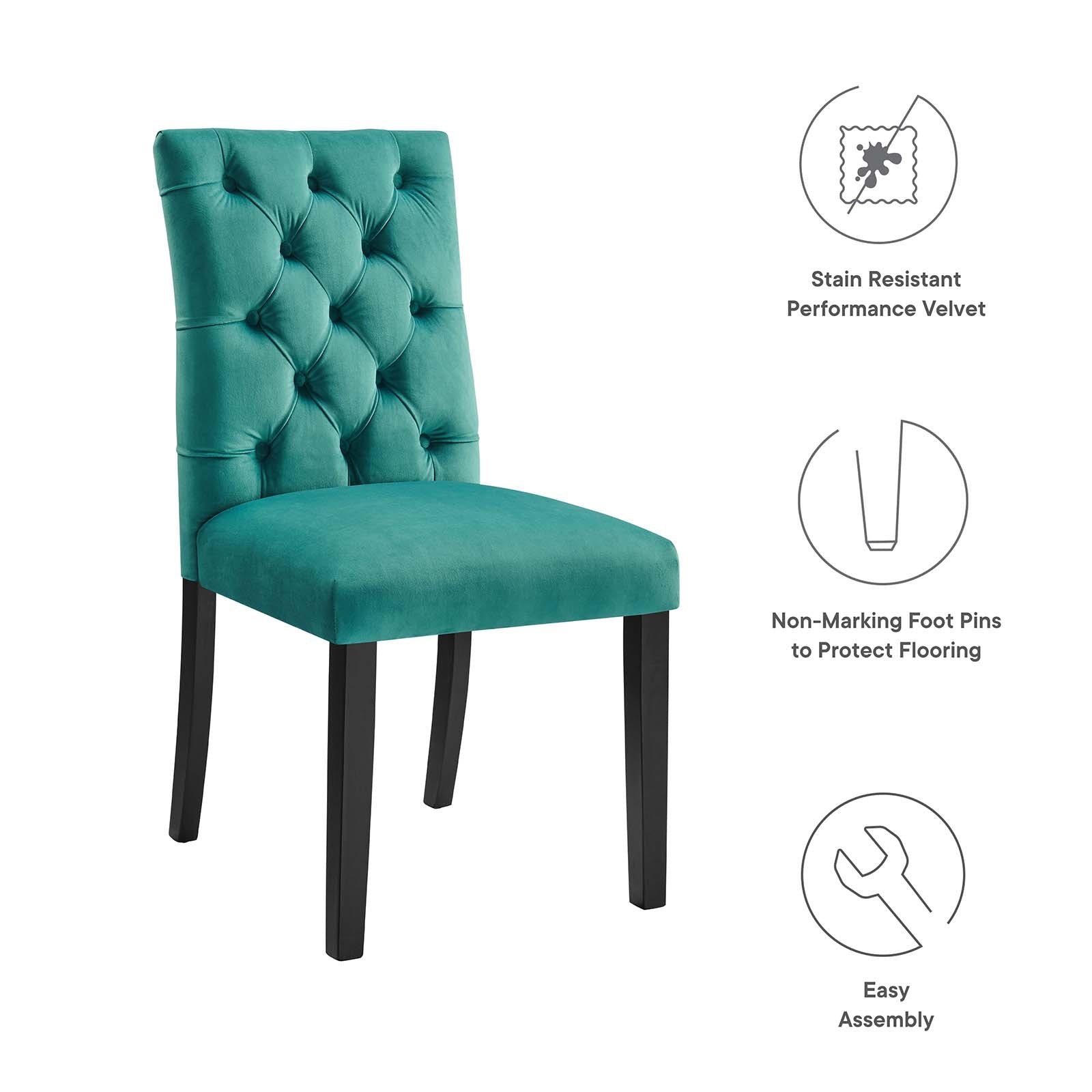 Modway Dining Chairs - Duchess Performance Velvet Dining Chairs - Set of 2 Teal