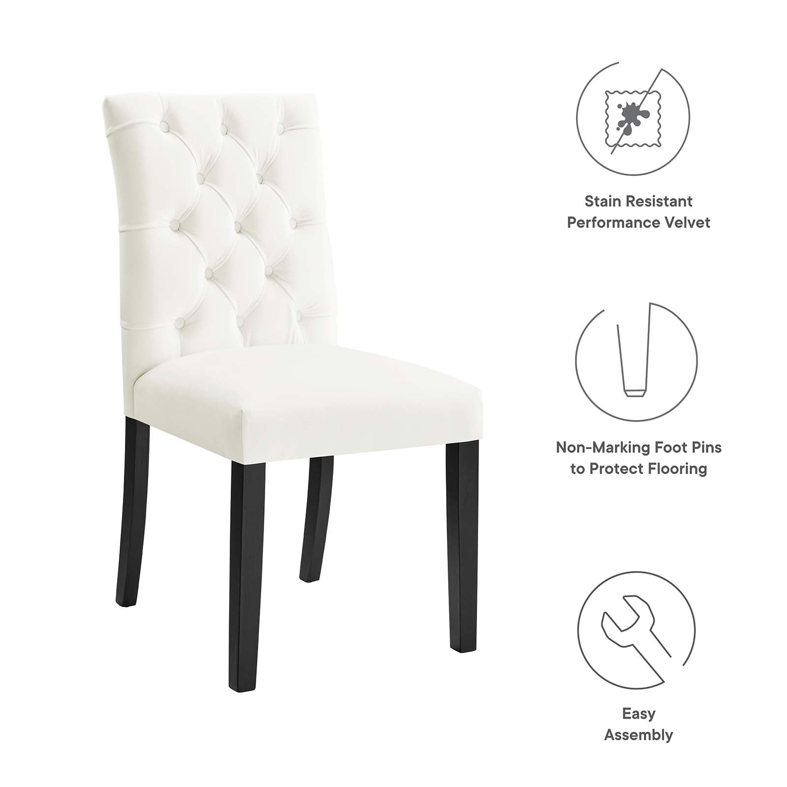 Modway Dining Chairs - Duchess-Performance-Velvet-Dining-Chairs---Set-of-2-White