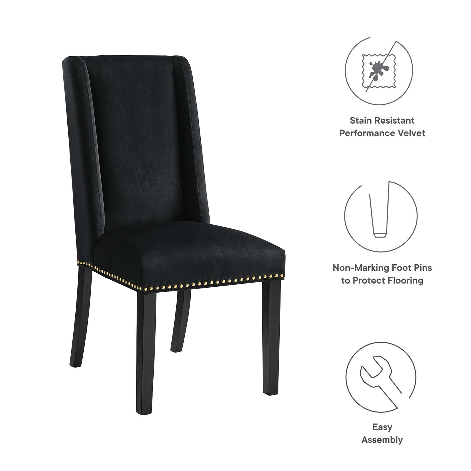 Modway Dining Chairs - Baron Performance Velvet Dining Chairs - Set of 2 Black
