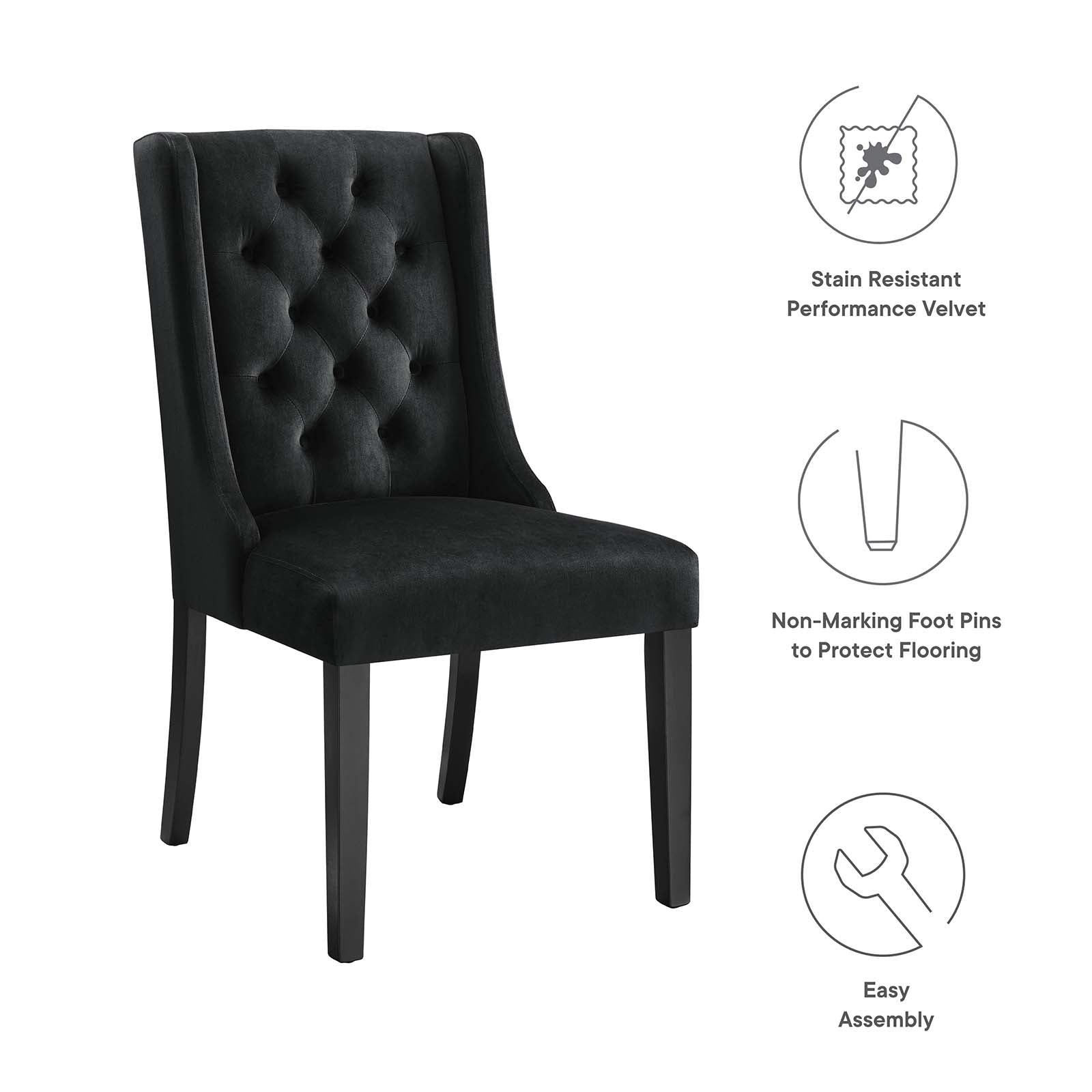 Modway Dining Chairs - Baronet Performance Velvet Dining Chairs - Set of 2 Black