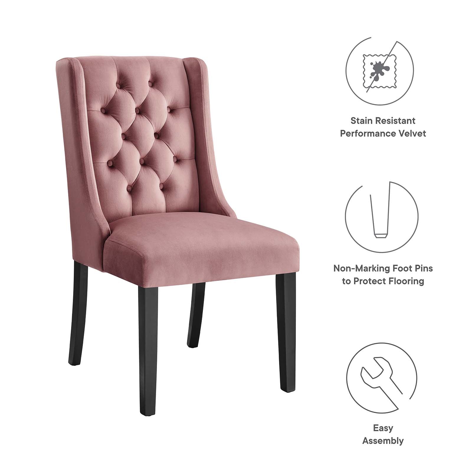 Modway Dining Chairs - Baronet Performance Velvet Dining Chairs - Set of 2 Dusty Rose