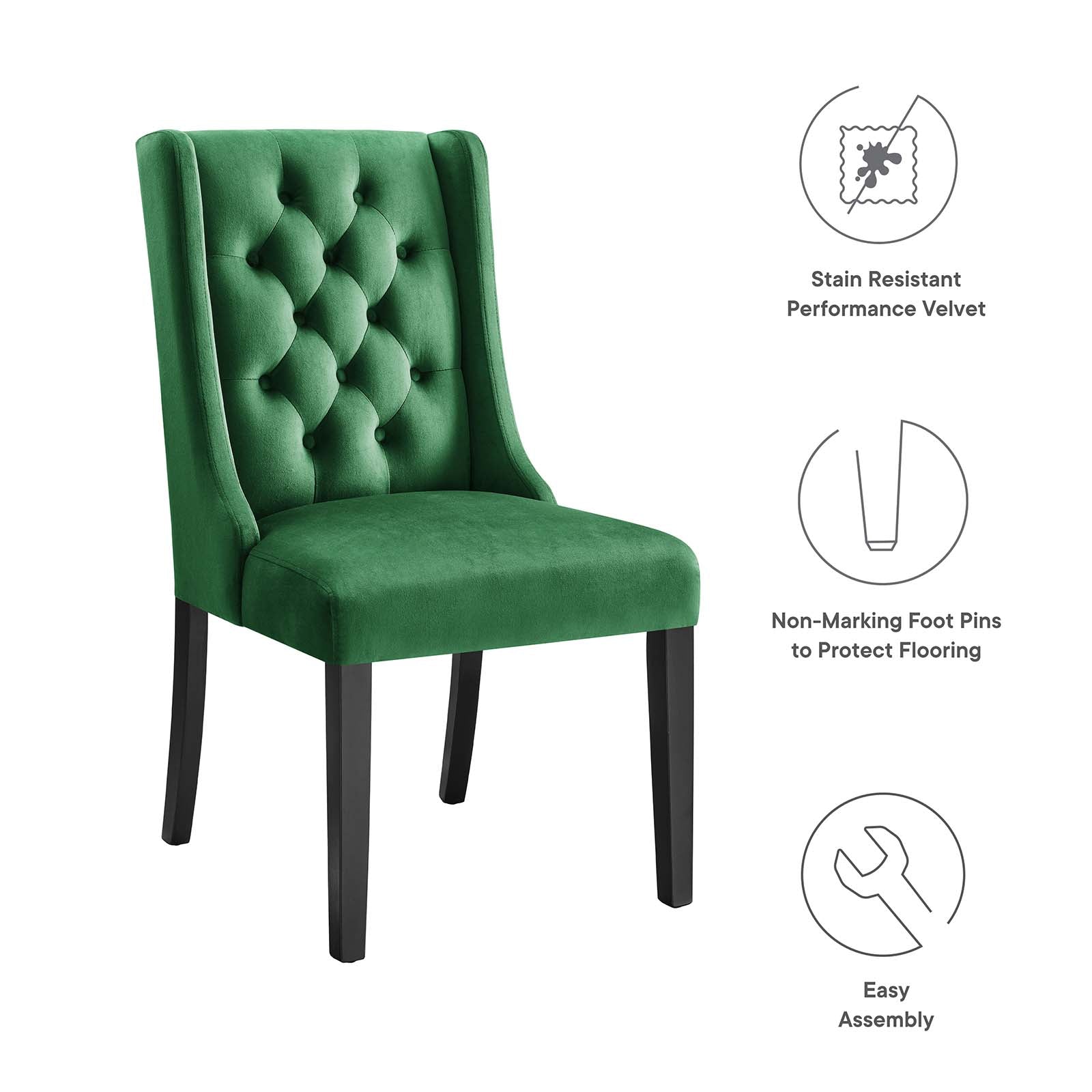 Modway Dining Chairs - Baronet Performance Velvet Dining Chairs - Set of 2 Emerald