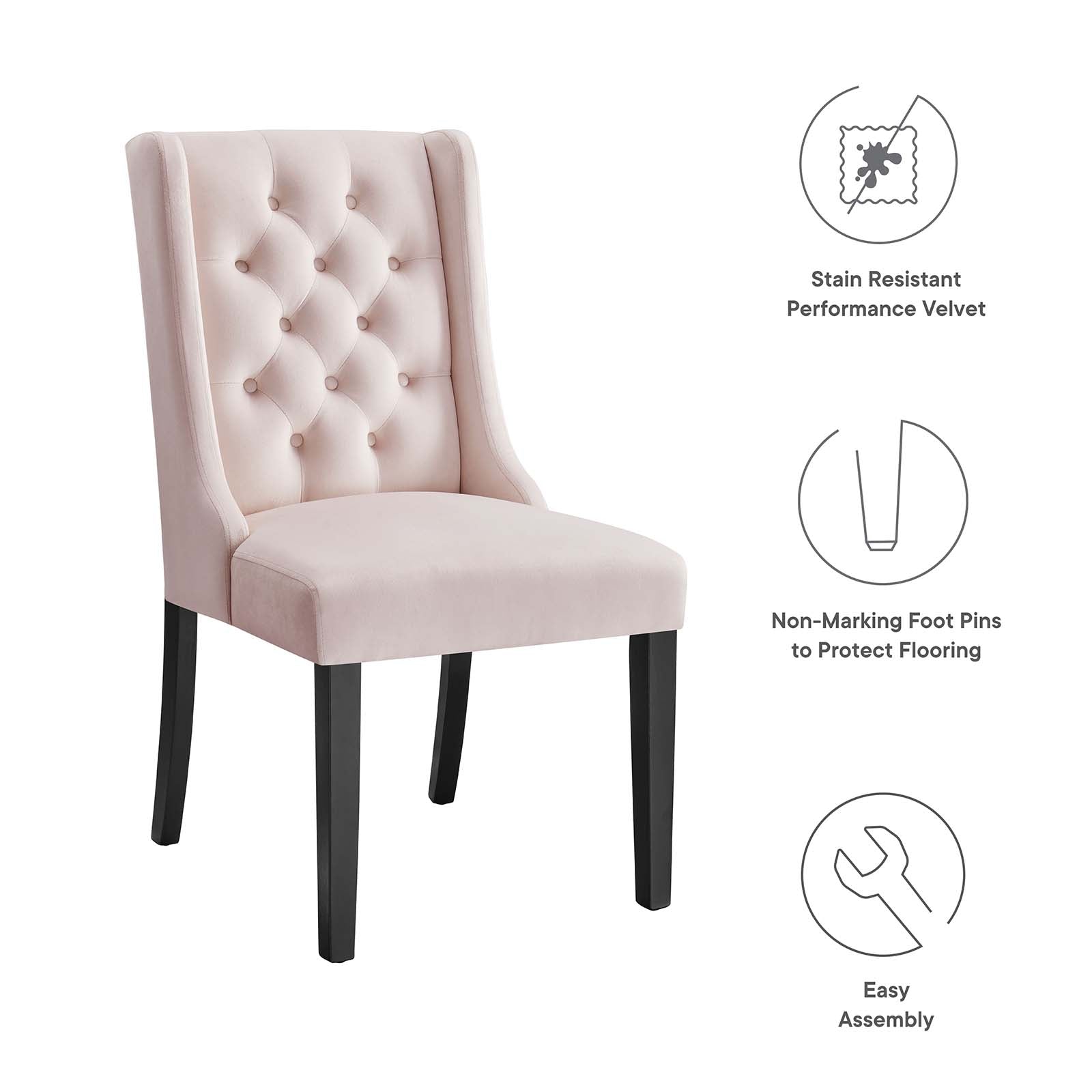 Modway Dining Chairs - Baronet Performance Velvet Dining Chairs - Set of 2 Pink