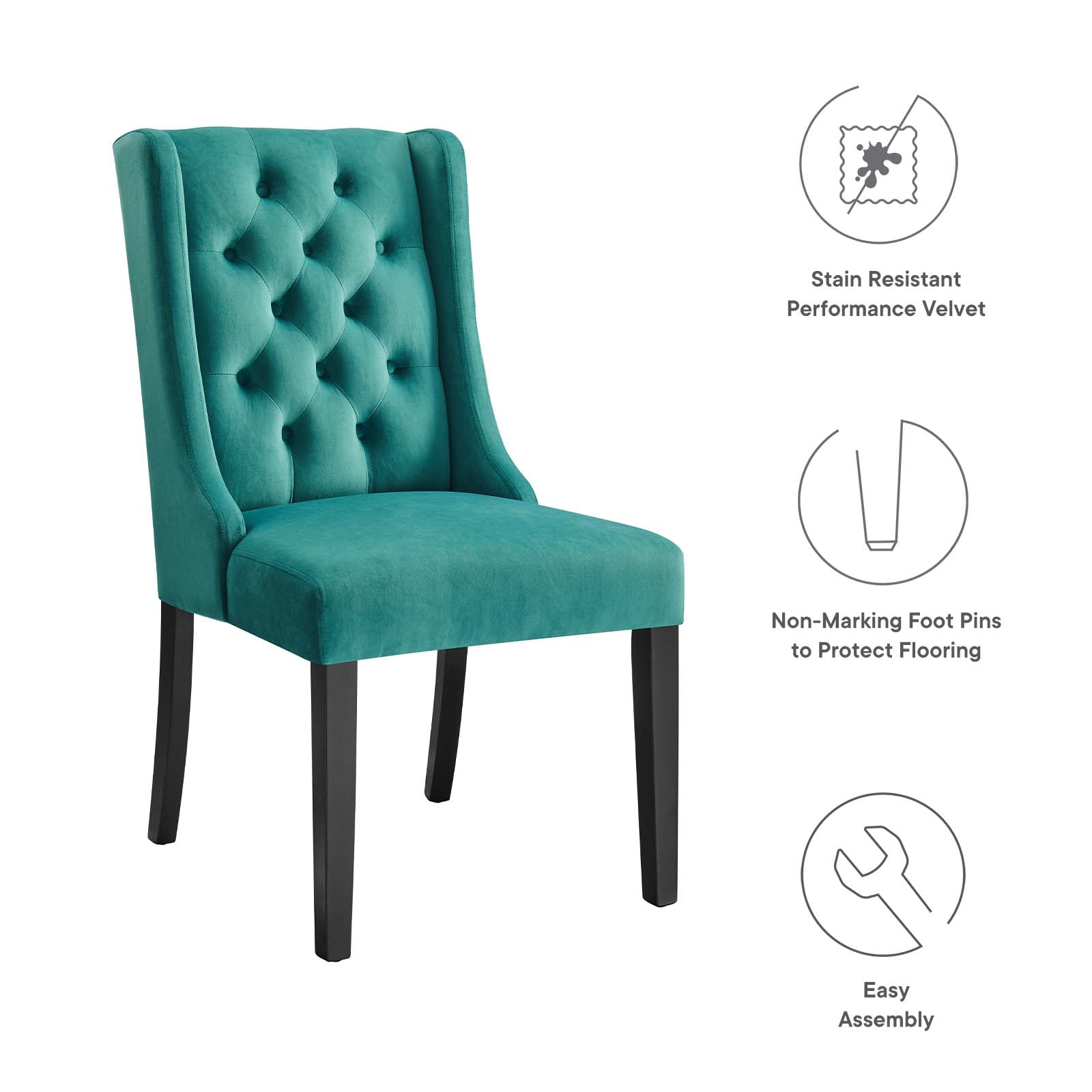 Modway Dining Chairs - Baronet Performance Velvet Dining Chairs - Set of 2 Teal