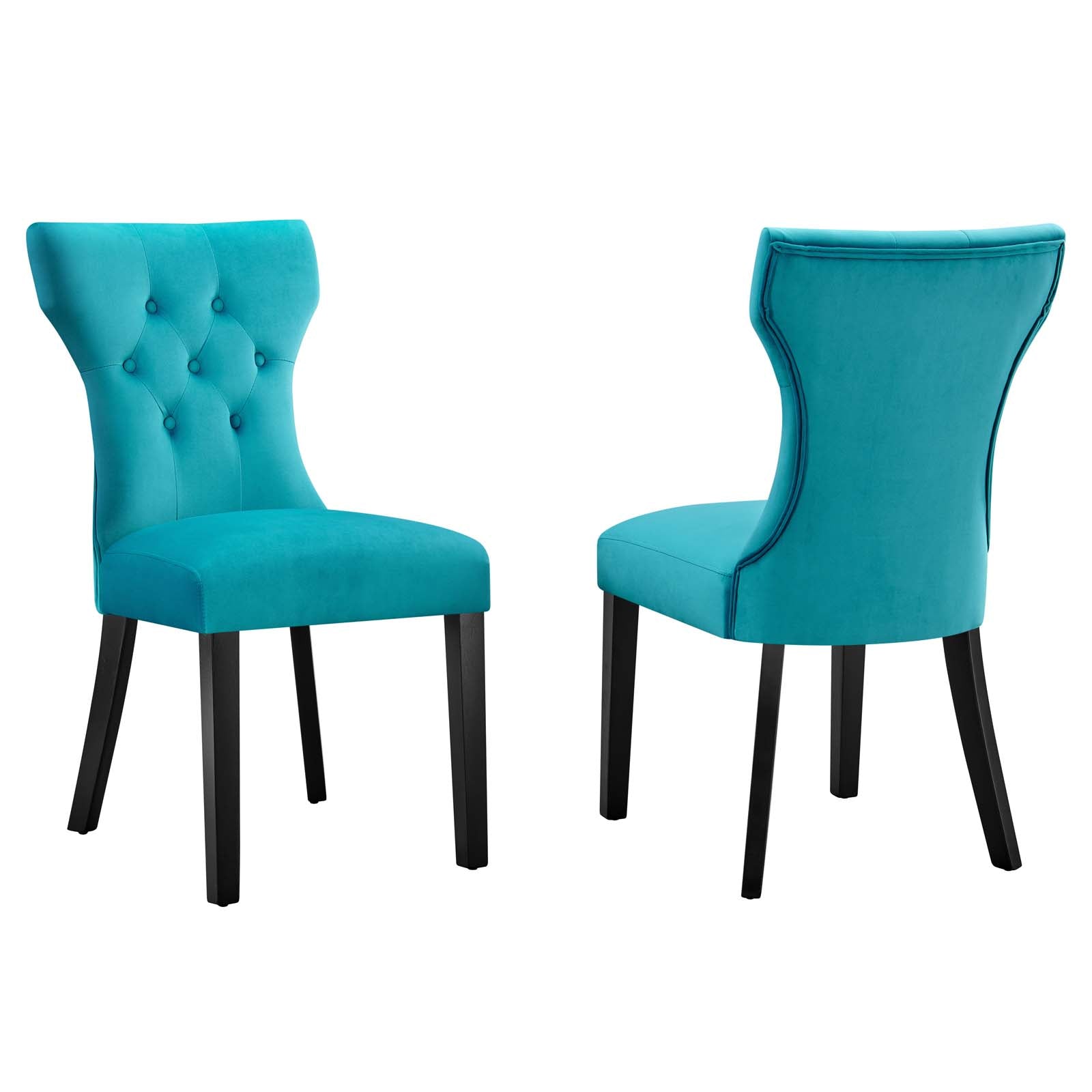 Modway Dining Chairs - Silhouette Performance Velvet Dining Chairs - Set of 2 Blue