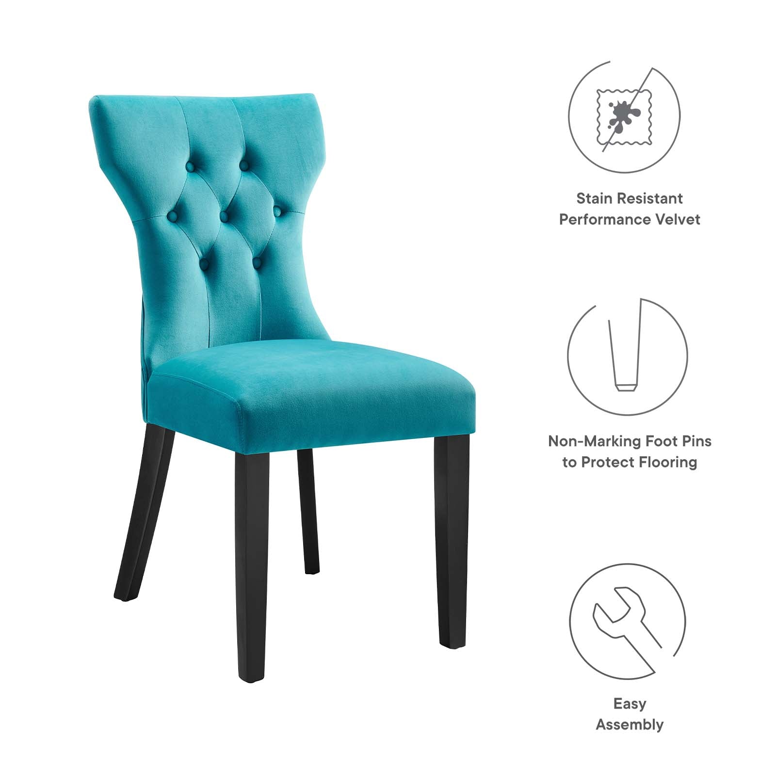 Modway Dining Chairs - Silhouette Performance Velvet Dining Chairs - Set of 2 Blue