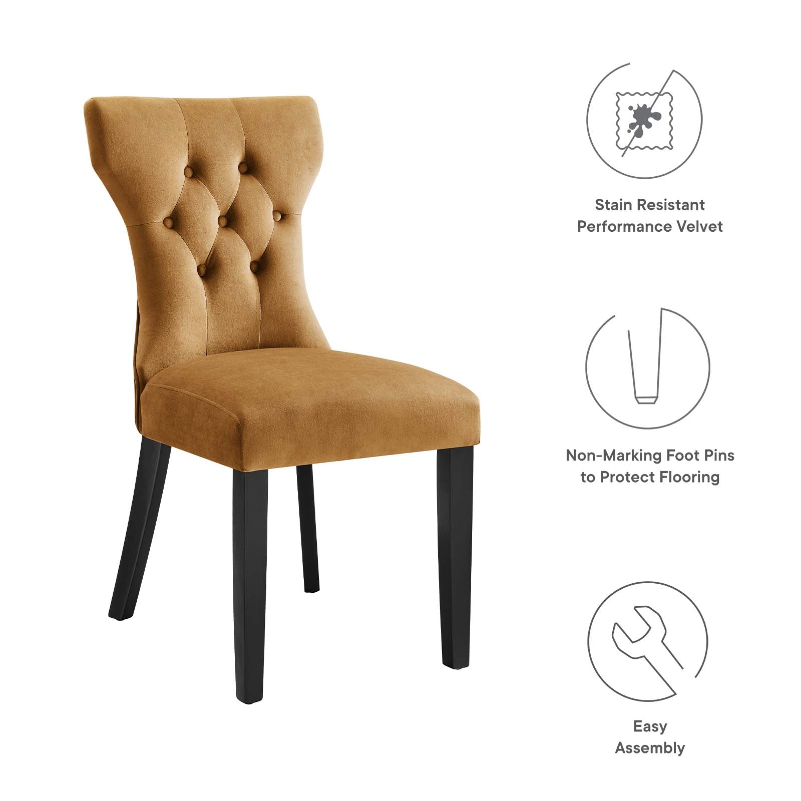 Modway Dining Chairs - Silhouette Performance Velvet Dining Chairs - Set of 2 Cognac