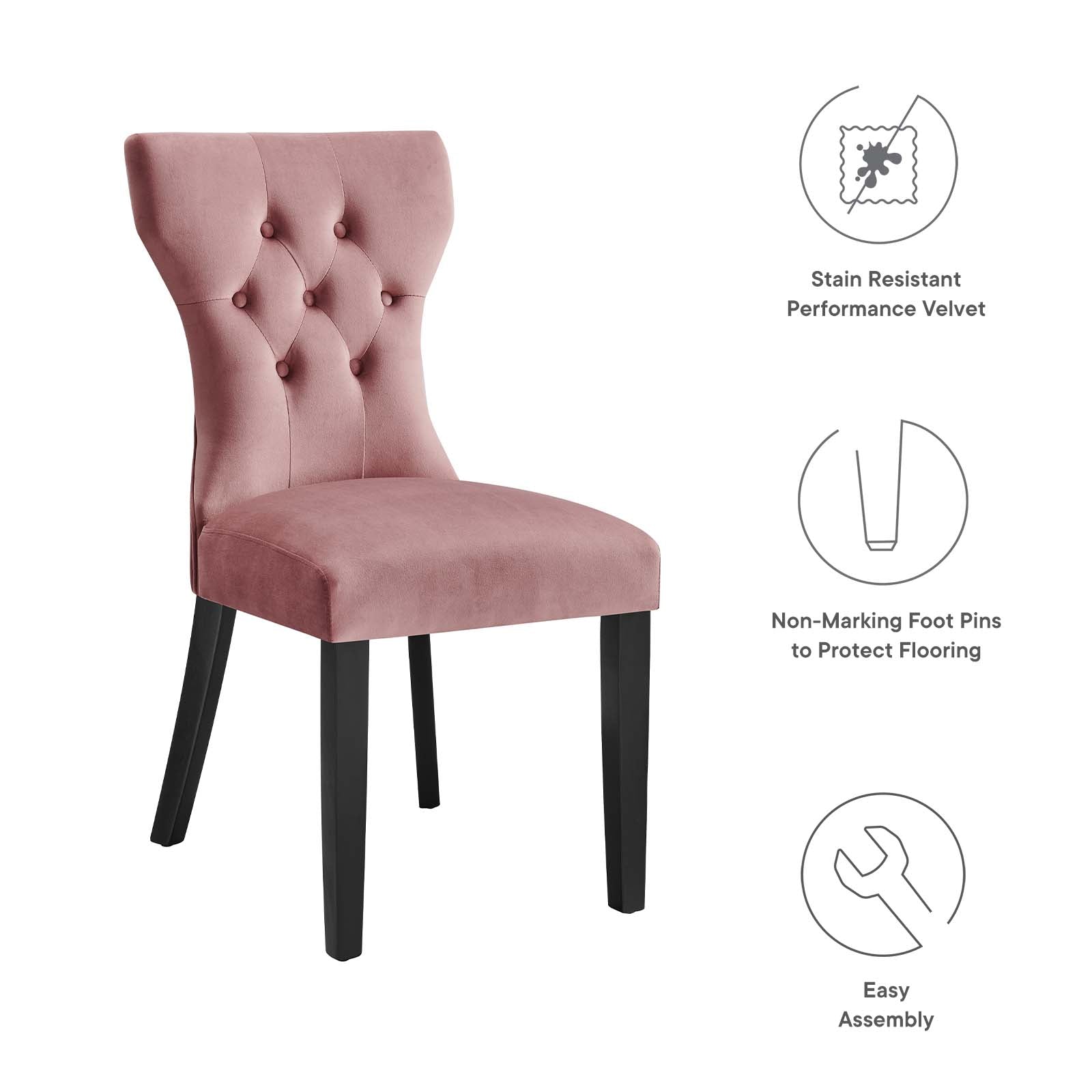 Modway Dining Chairs - Silhouette Performance Velvet Dining Chairs - Set of 2 Dusty Rose