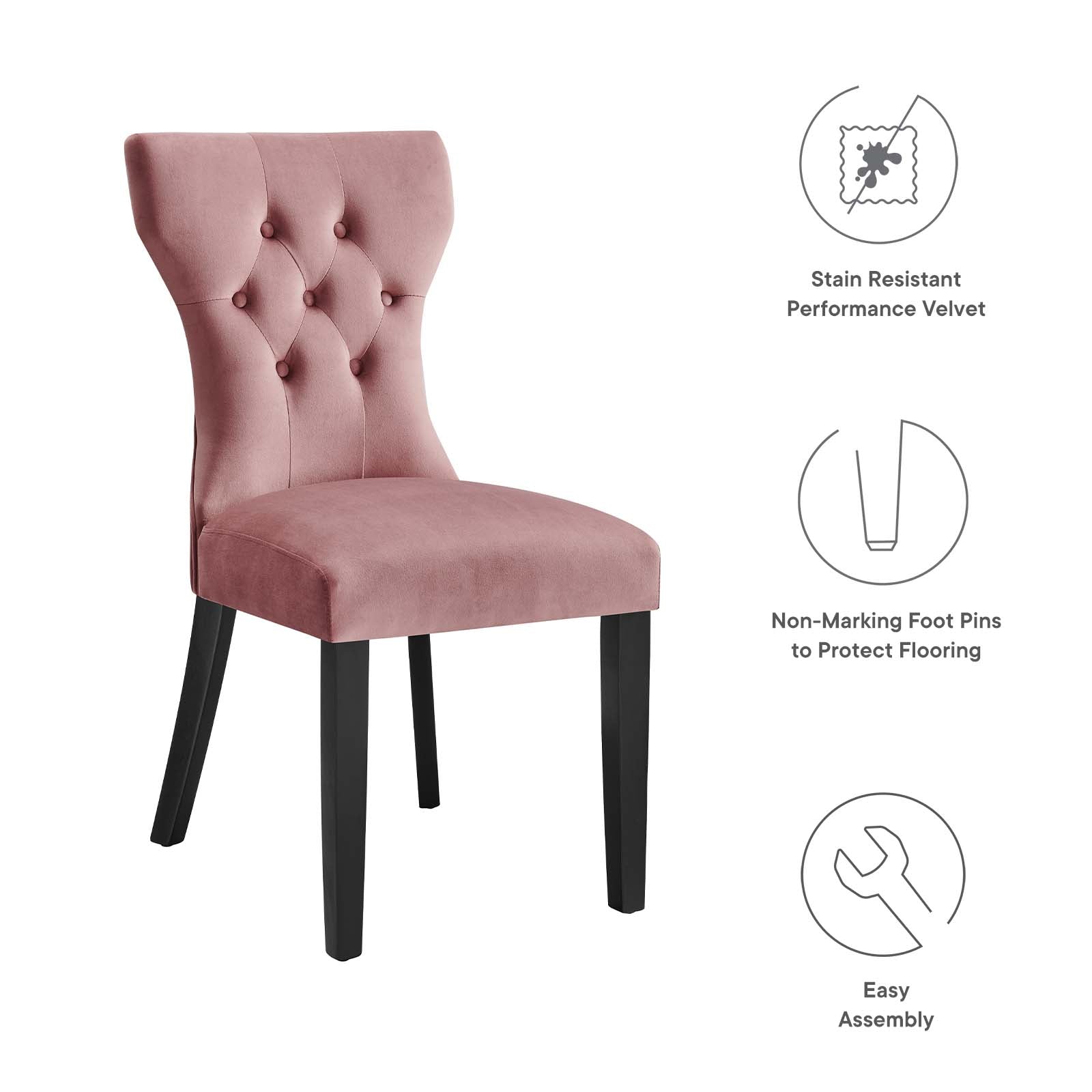 Modway Dining Chairs - Silhouette Performance Velvet Dining Chairs - Set of 2 Dusty Rose