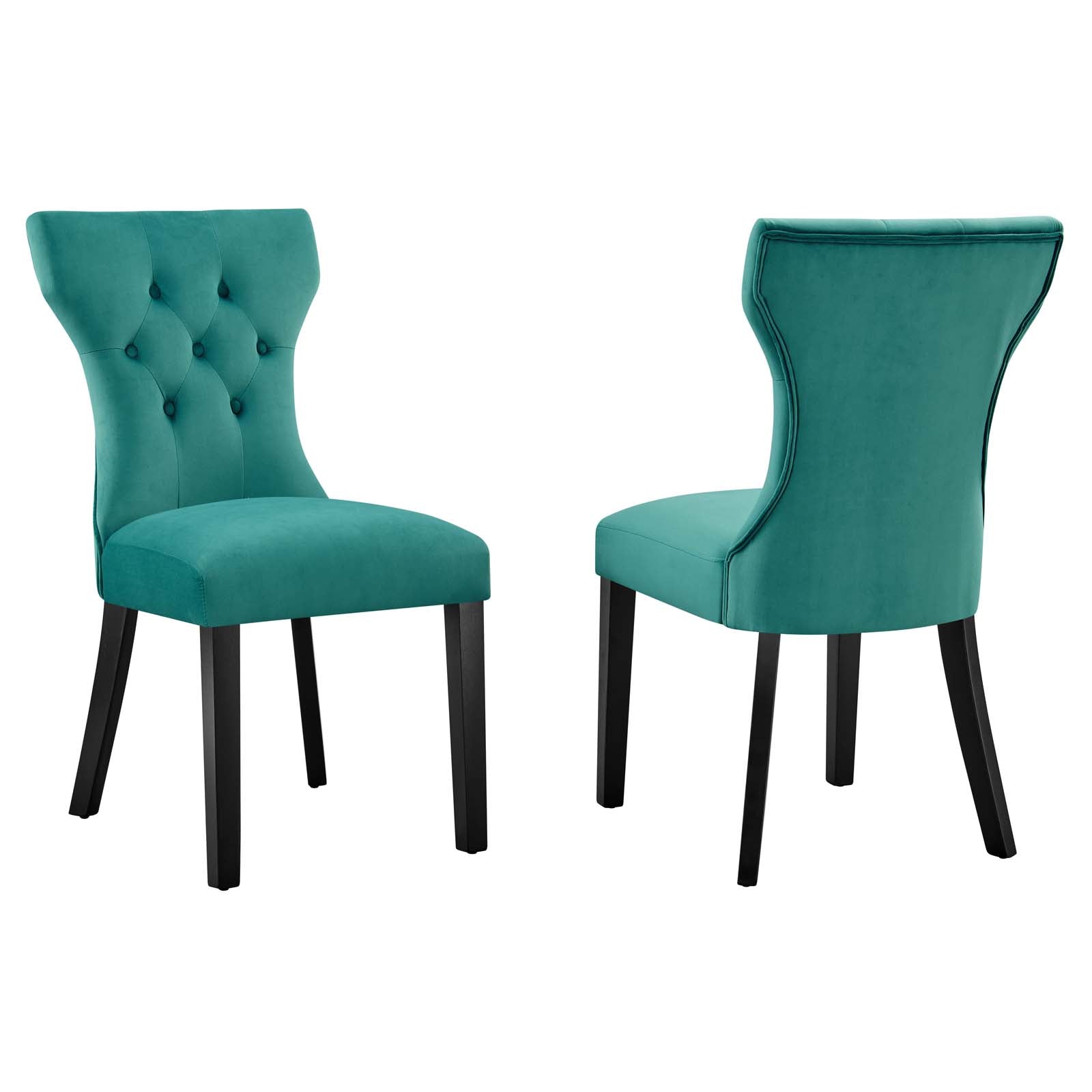 Modway Dining Chairs - Silhouette Performance Velvet Dining Chairs - Set of 2 Teal