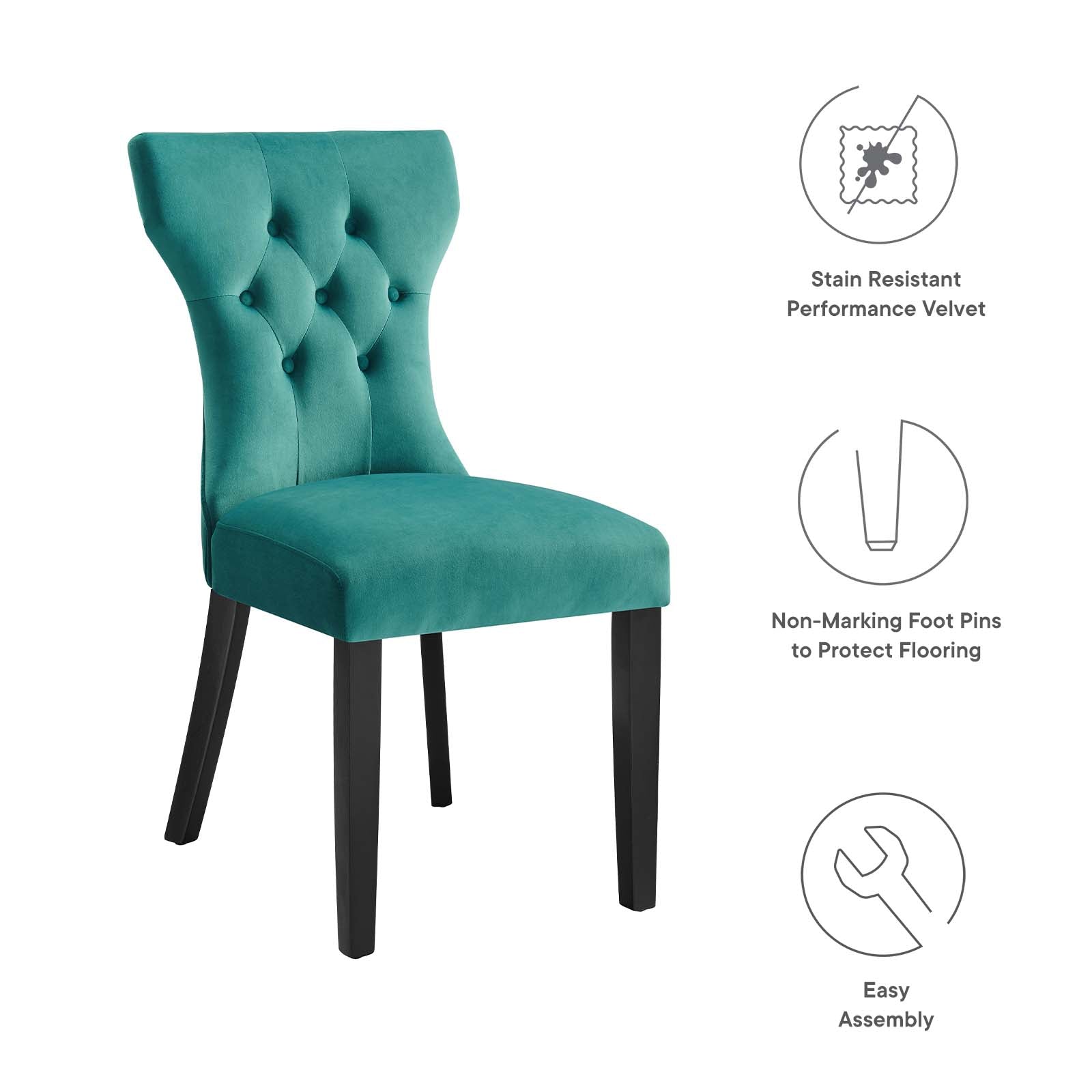 Modway Dining Chairs - Silhouette Performance Velvet Dining Chairs - Set of 2 Teal