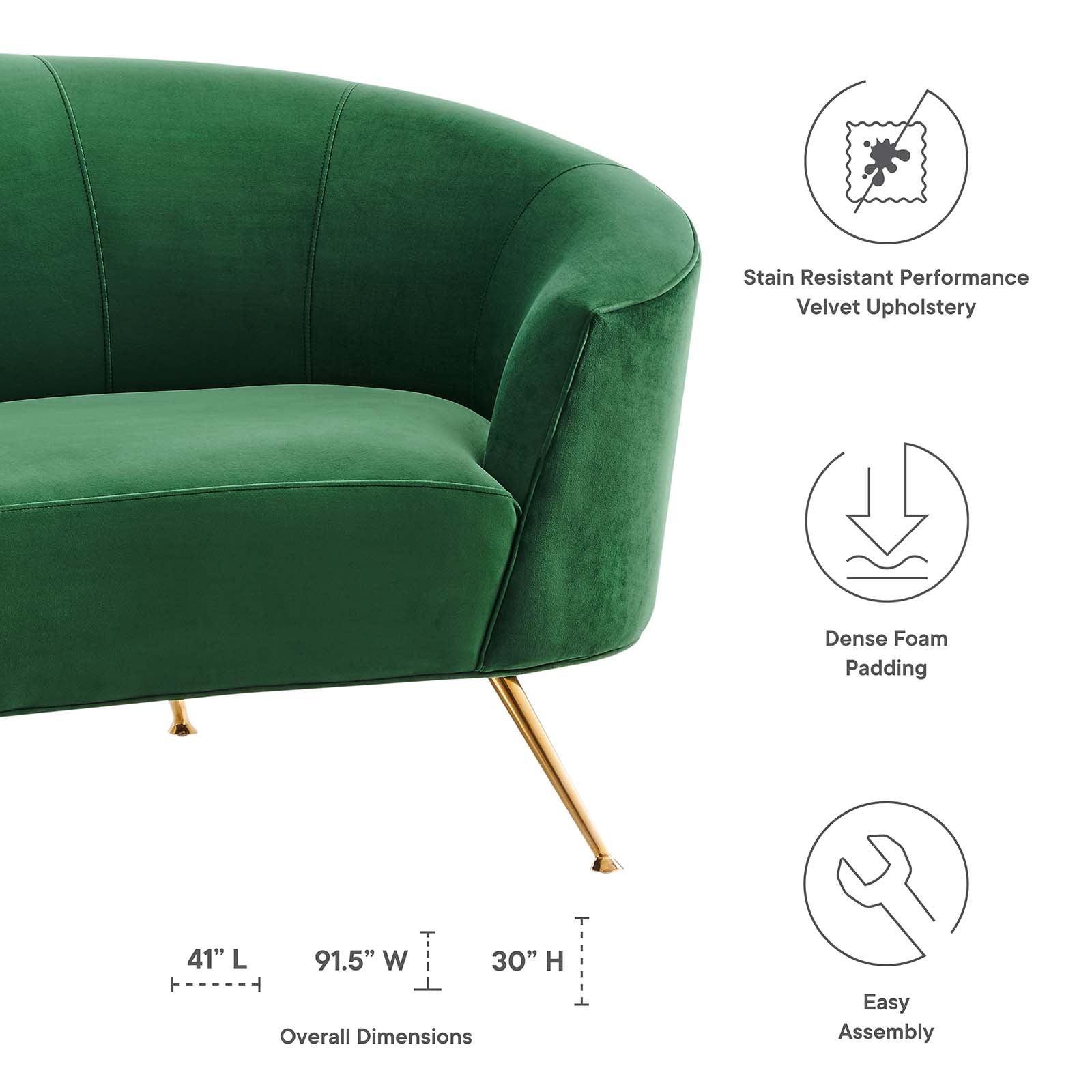 Modway Sofas & Couches - Marchesa Upholstered Performance Velvet Sofa Emerald