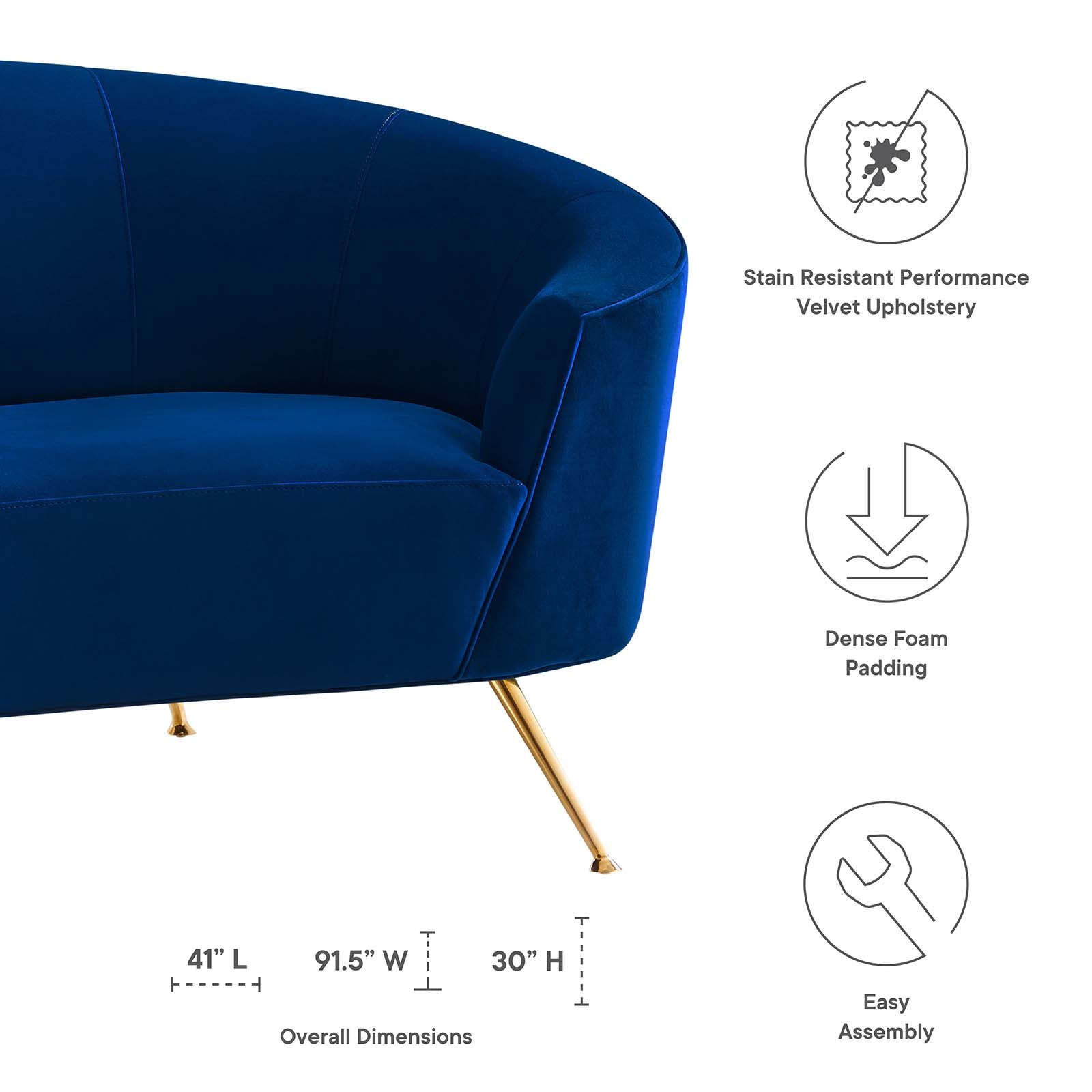 Modway Sofas & Couches - Marchesa Upholstered Performance Velvet Sofa Navy