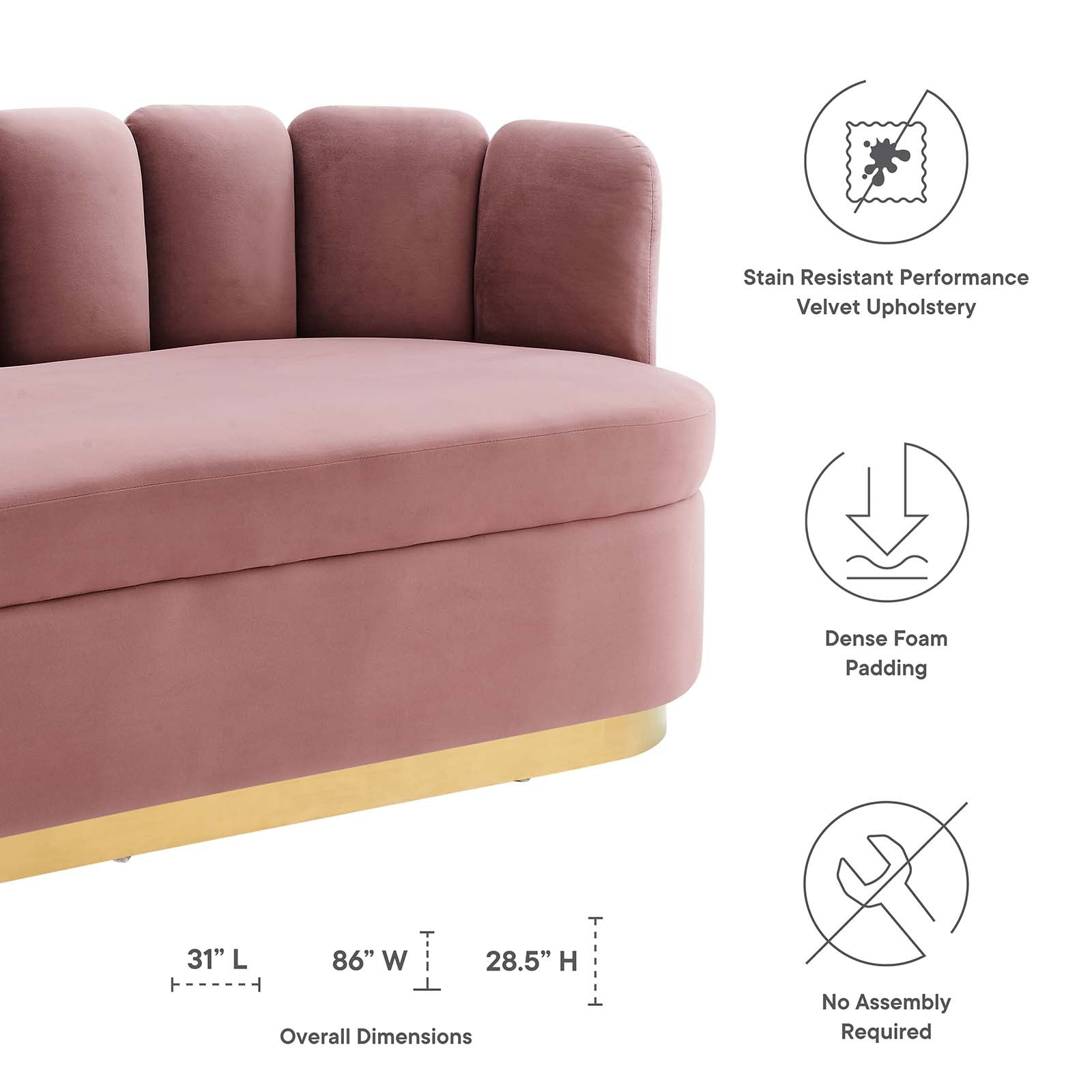 Modway Sofas & Couches - Victoria Channel Tufted Performance Velvet Sofa Dusty Rose