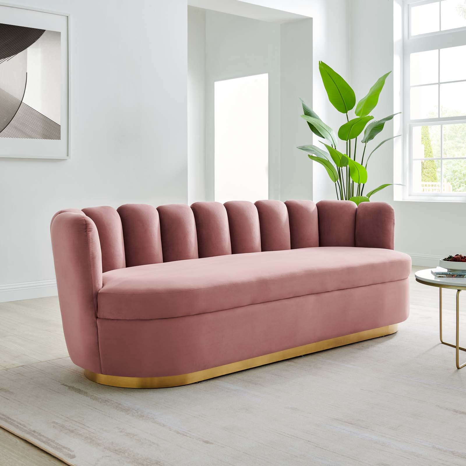 Modway Sofas & Couches - Victoria Channel Tufted Performance Velvet Sofa Dusty Rose