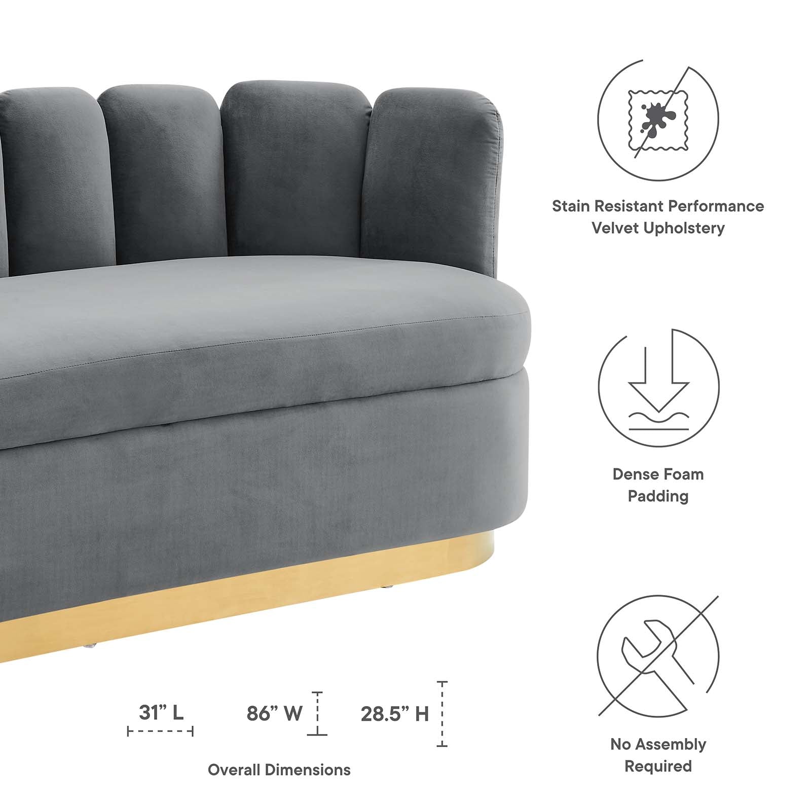 Modway Sofas & Couches - Victoria Channel Tufted Performance Velvet Sofa Gray