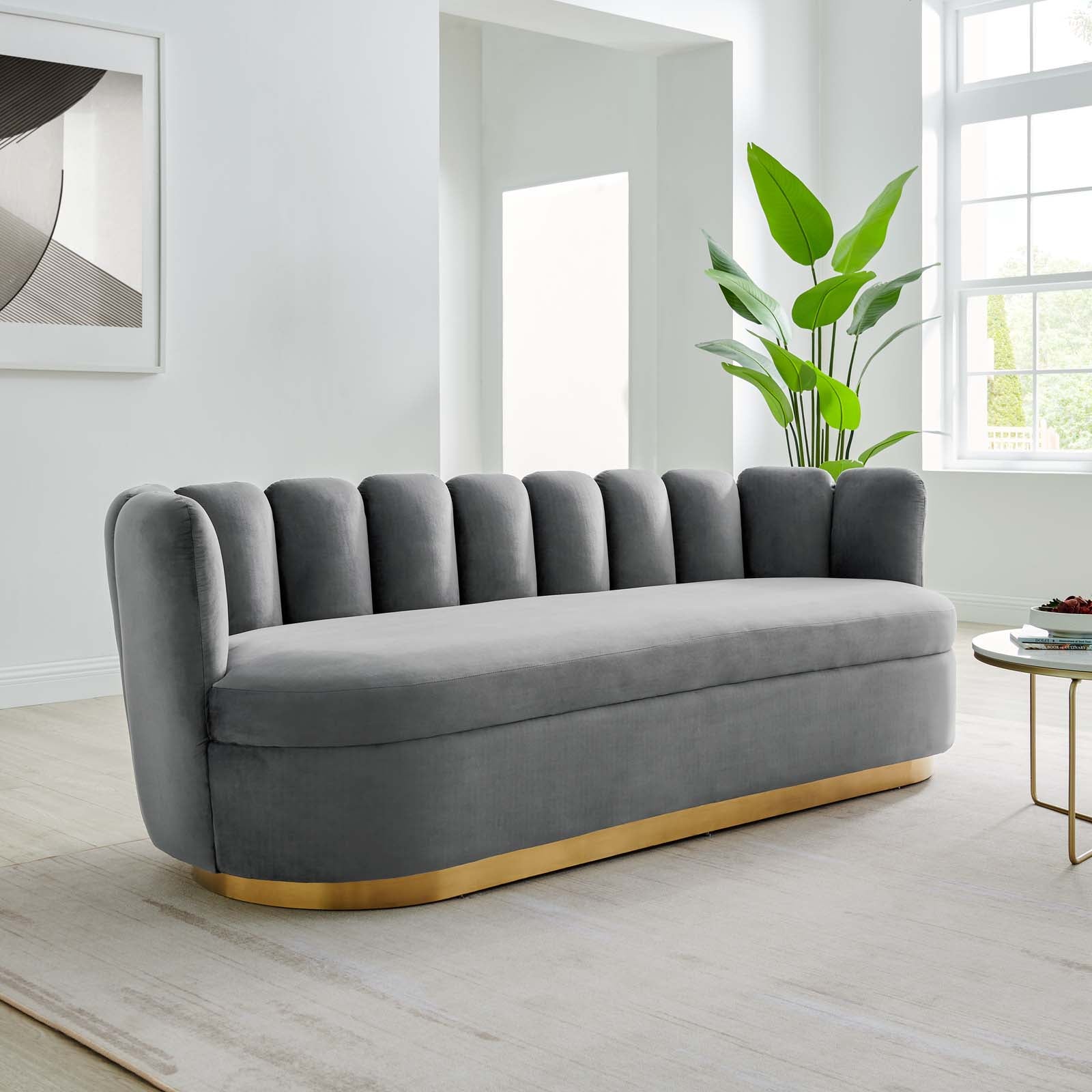 Modway Sofas & Couches - Victoria Channel Tufted Performance Velvet Sofa Gray