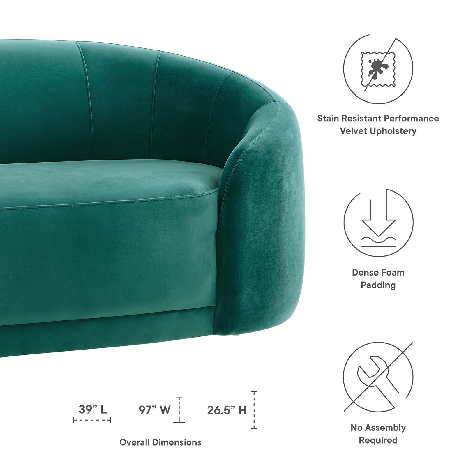 Modway Sofas & Couches - Contessa Performance Velvet Sofa Teal