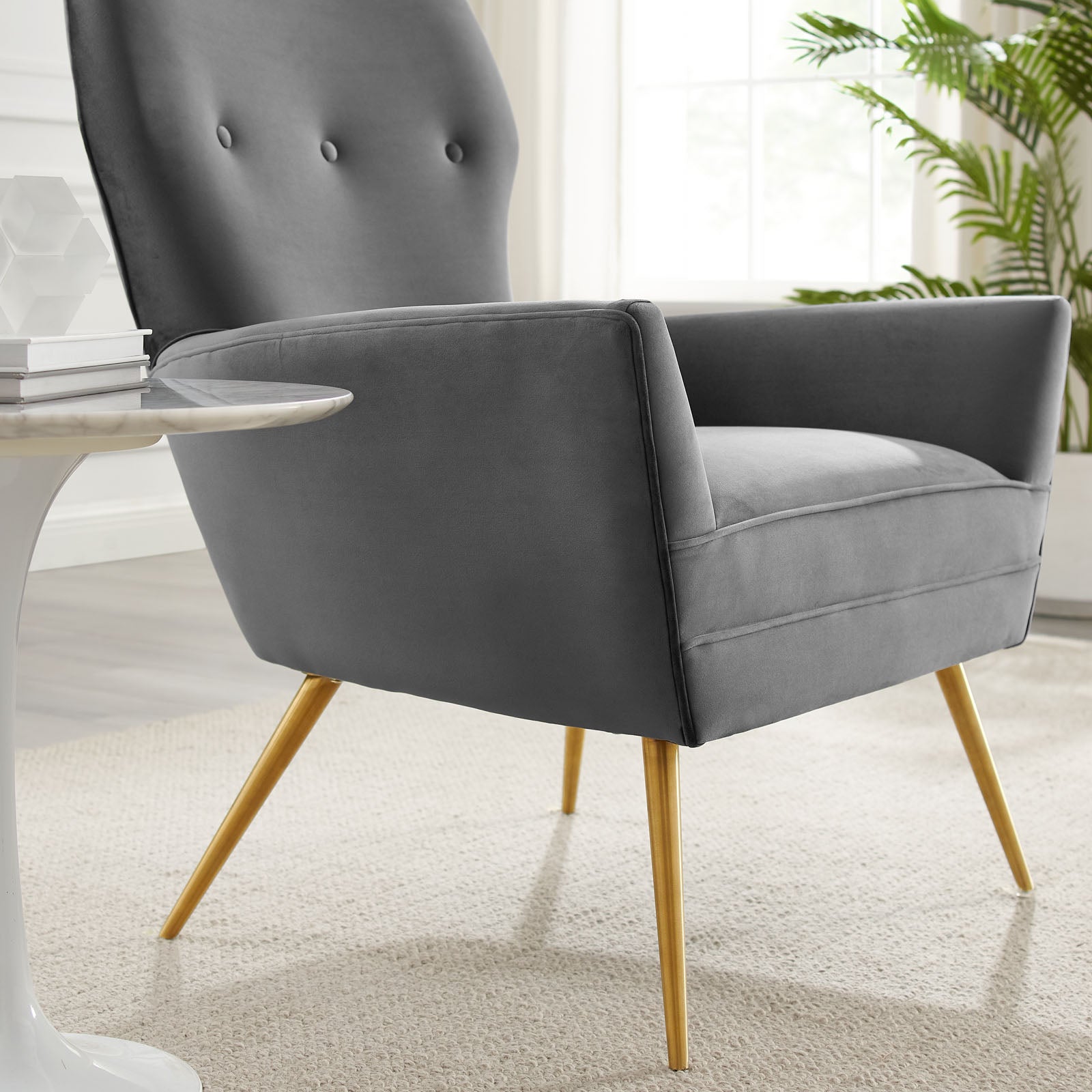 Modway Accent Chairs - Renata-Button-Tufted-Performance-Velvet-Armchair-Gray
