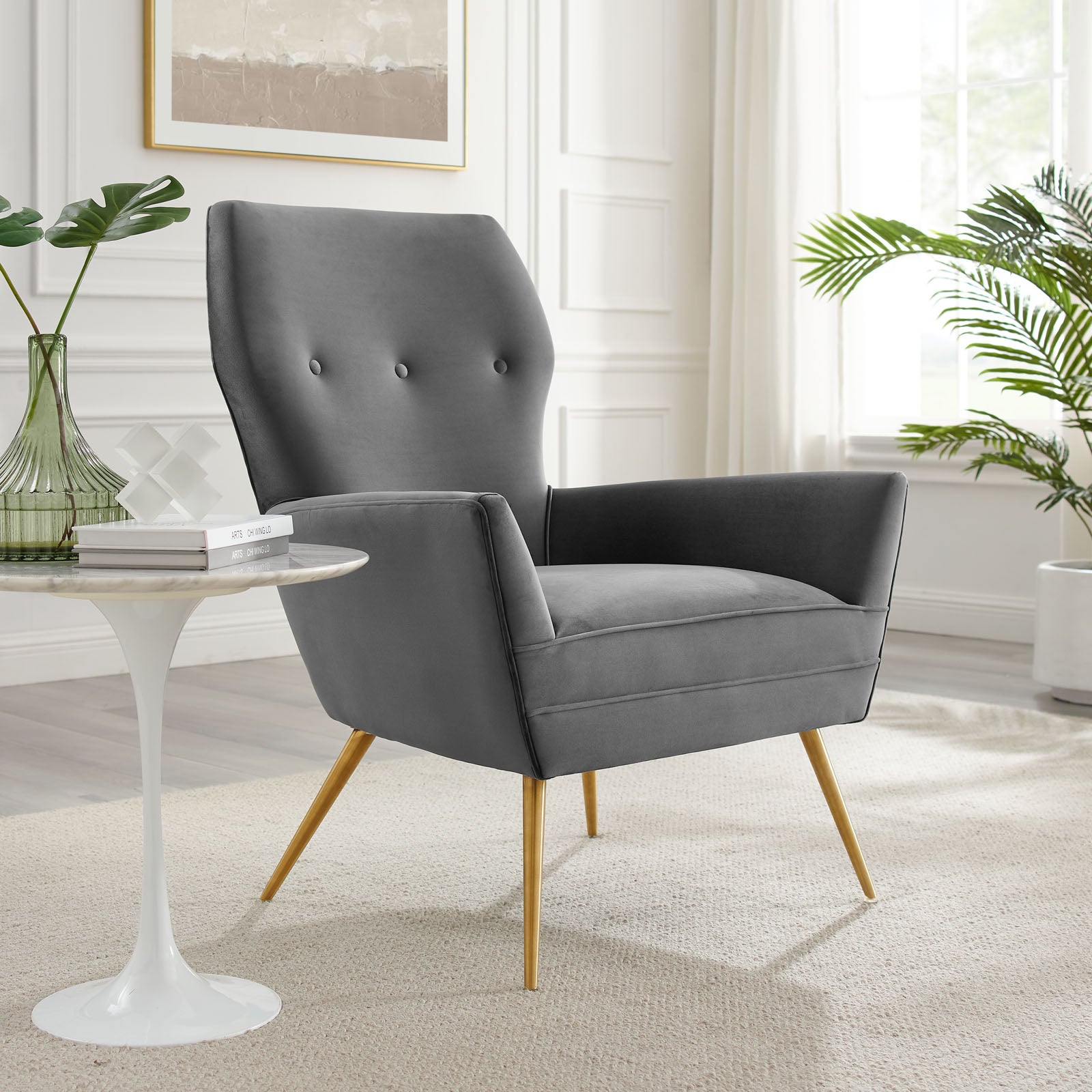 Modway Accent Chairs - Renata-Button-Tufted-Performance-Velvet-Armchair-Gray