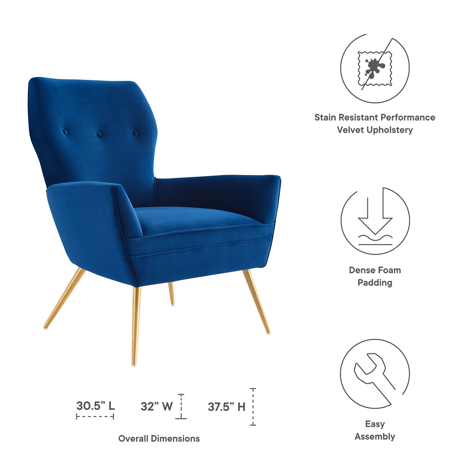 Modway Accent Chairs - Renata-Button-Tufted-Performance-Velvet-Armchair-Navy