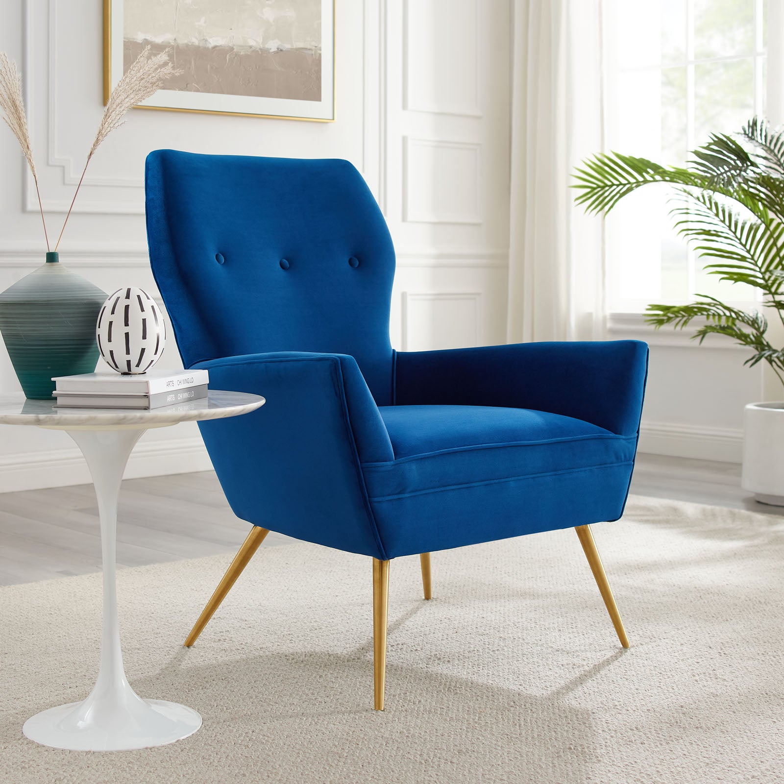 Modway Accent Chairs - Renata-Button-Tufted-Performance-Velvet-Armchair-Navy