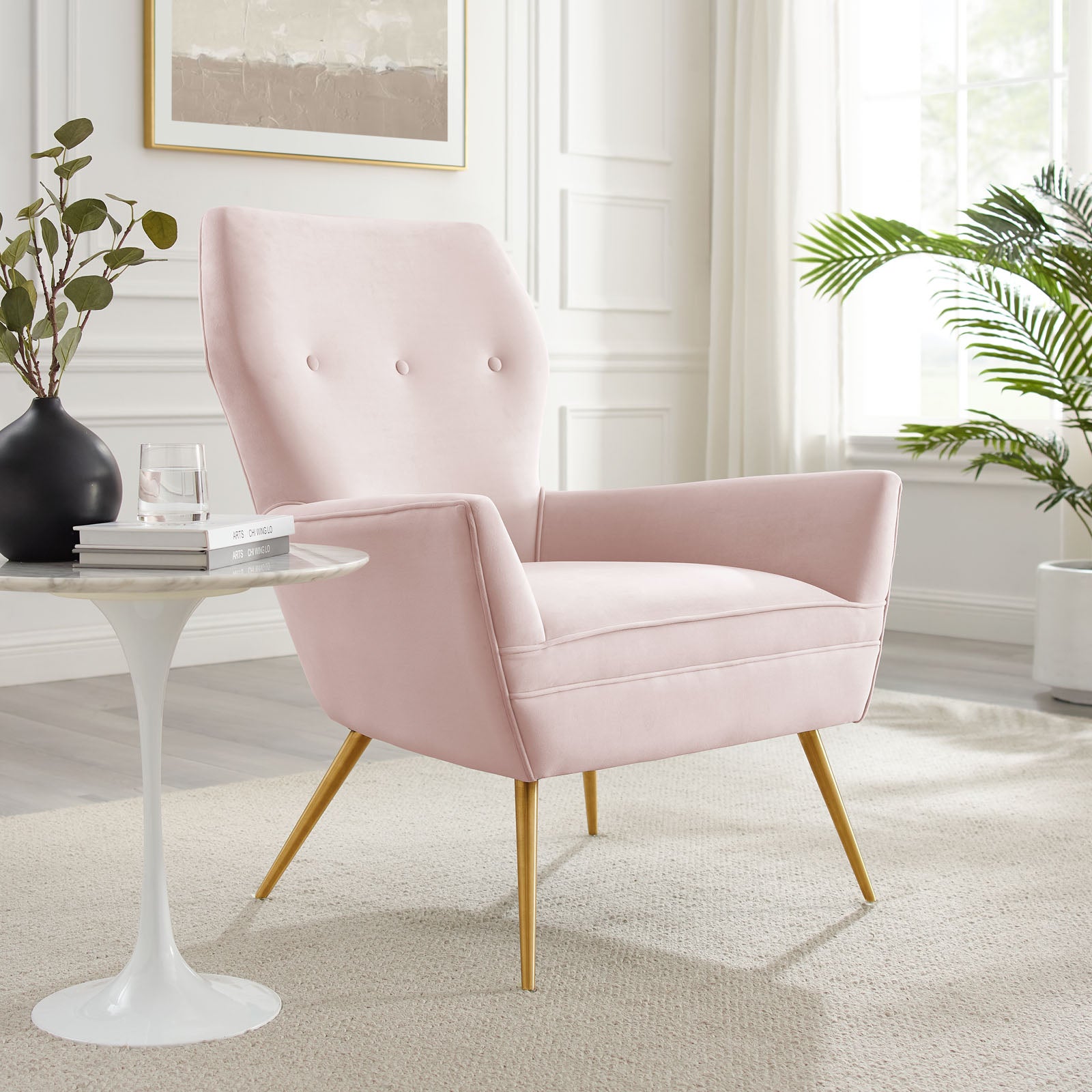 Modway Accent Chairs - Renata-Button-Tufted-Performance-Velvet-Armchair-Pink