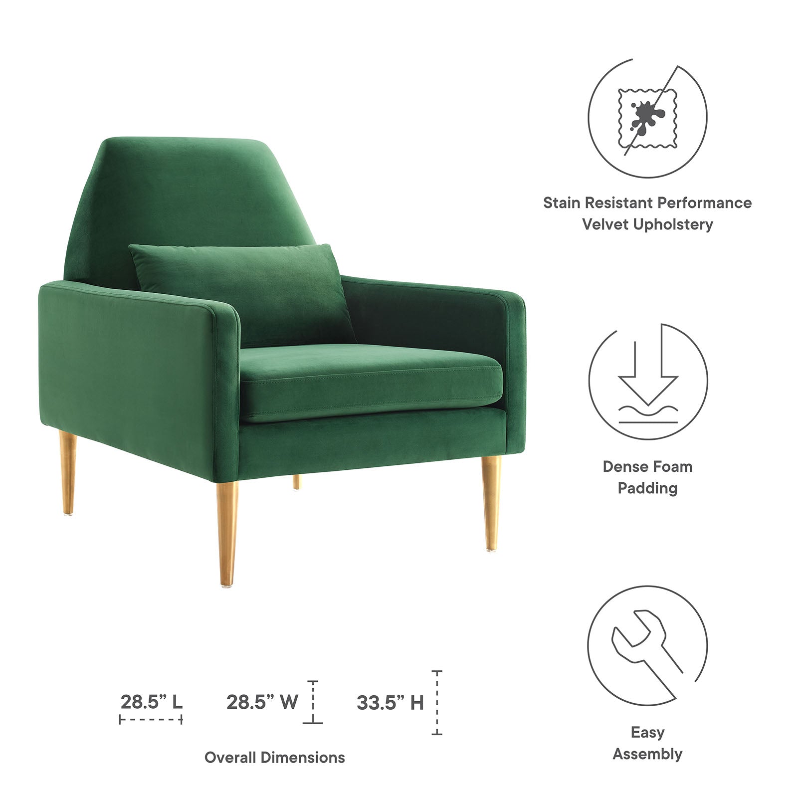 Modway Accent Chairs - Liliana-Performance-Velvet-Armchair-Emerald